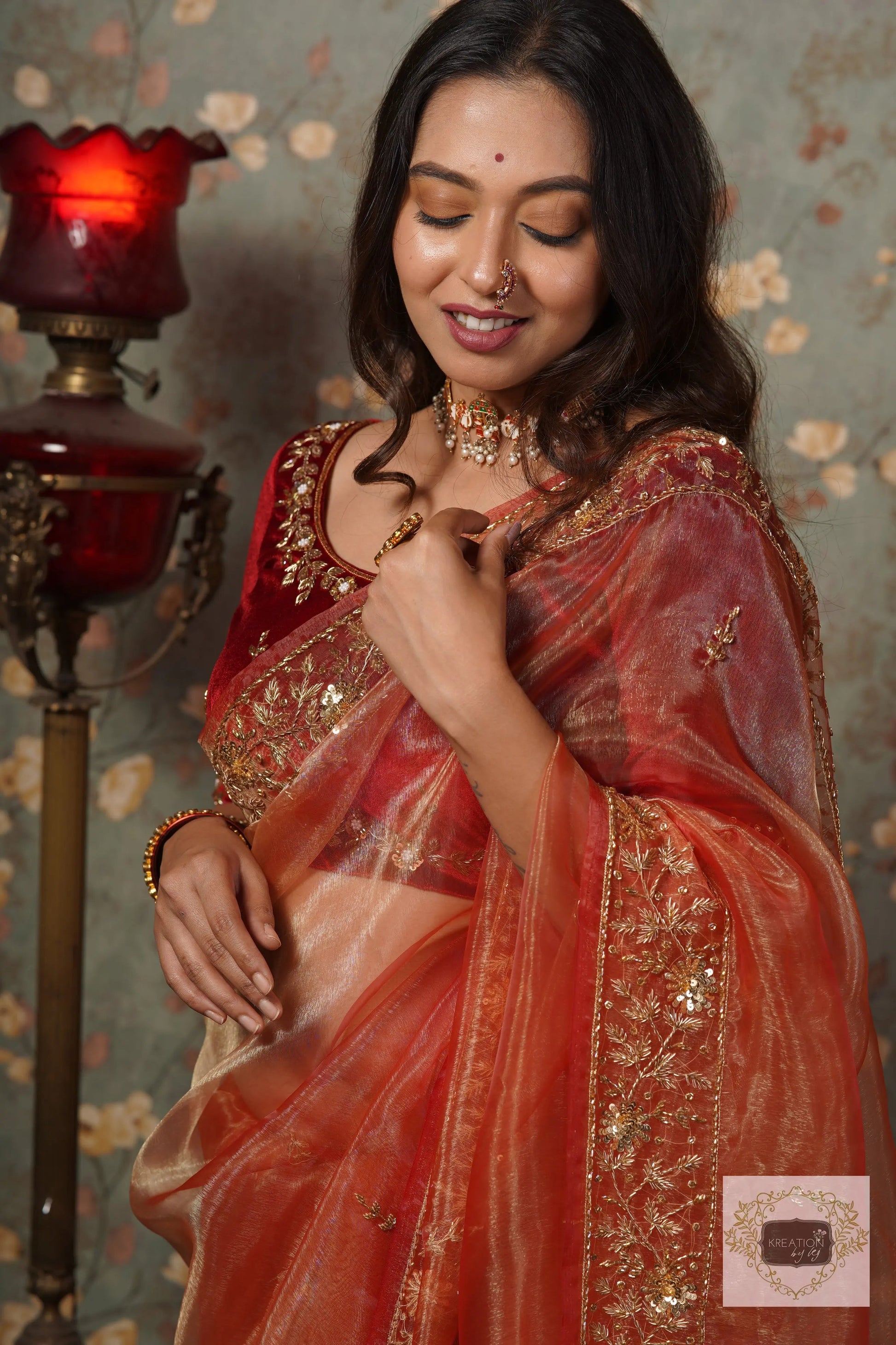 Marigold Glass Tissue Anaya Saree kreationbykj