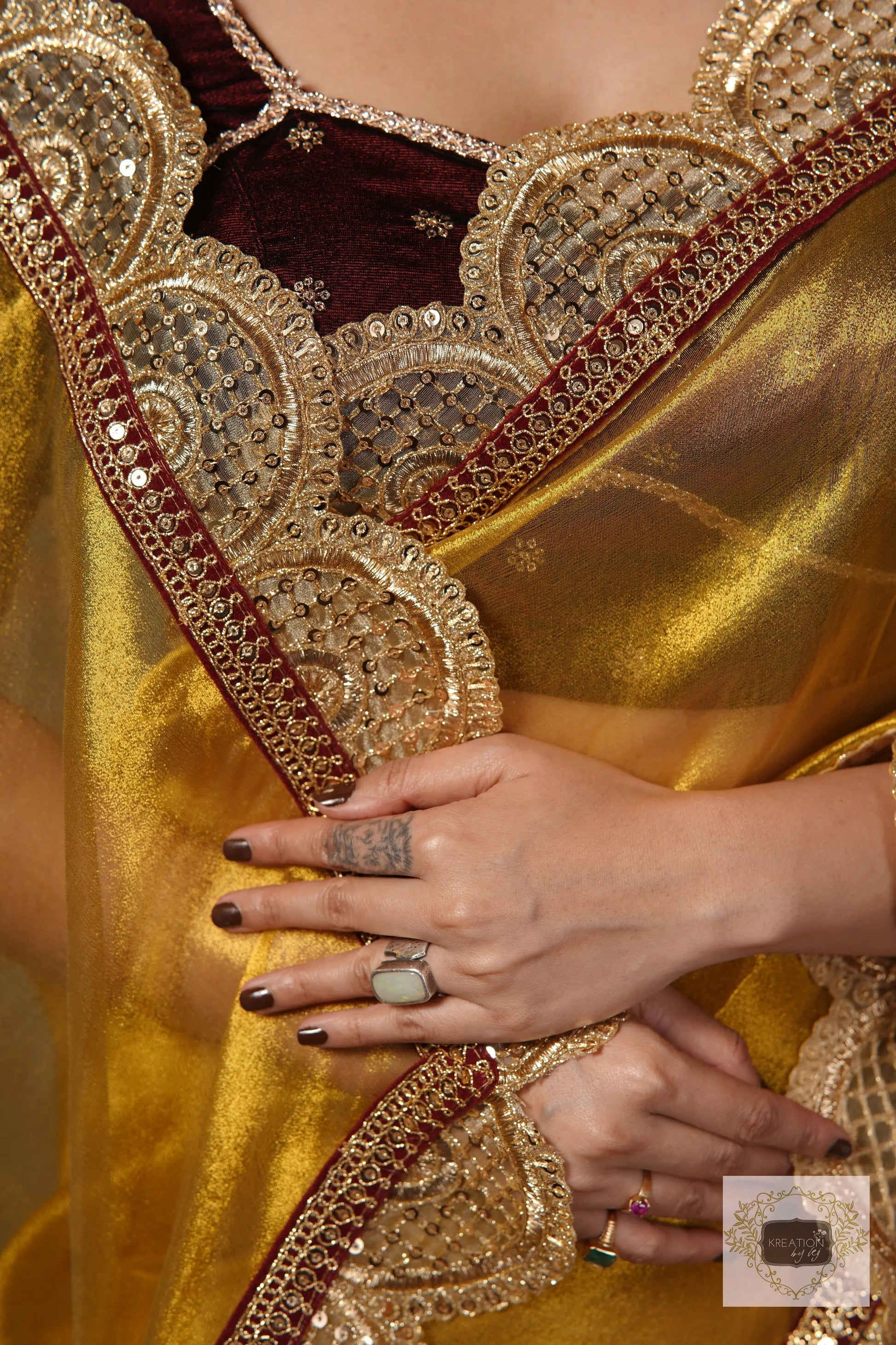 Yellow Gold Zari Tissue Mehraab Border Saree kreationbykj
