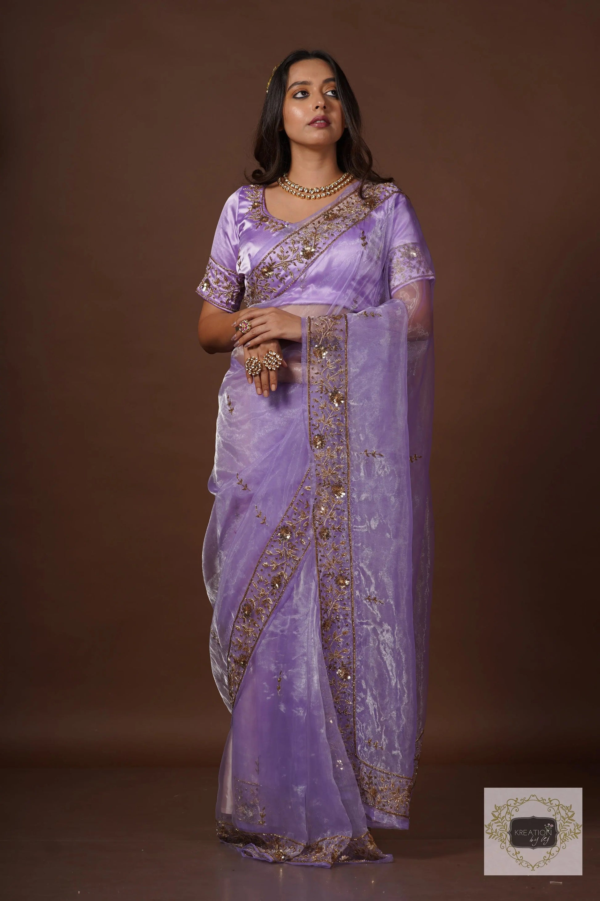Lavender Glass Tissue Anaya Saree kreationbykj