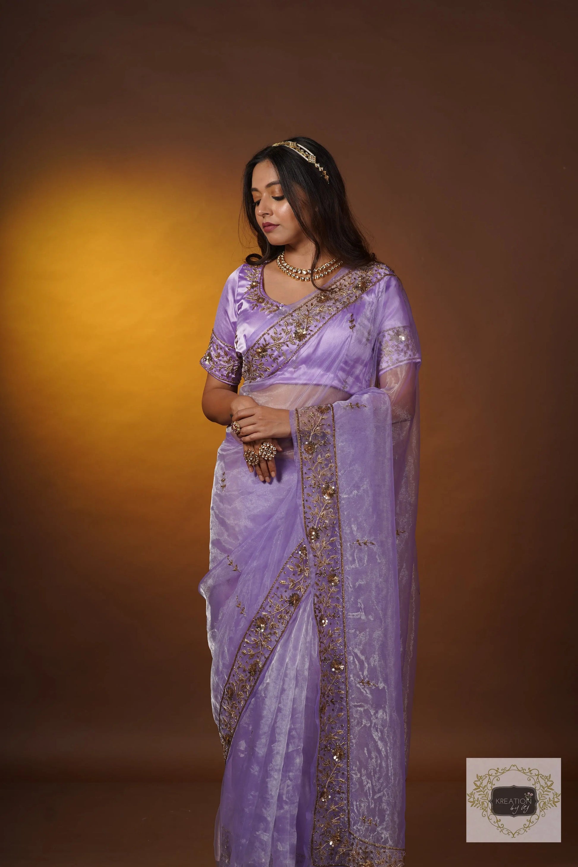 Lavender Glass Tissue Anaya Saree kreationbykj