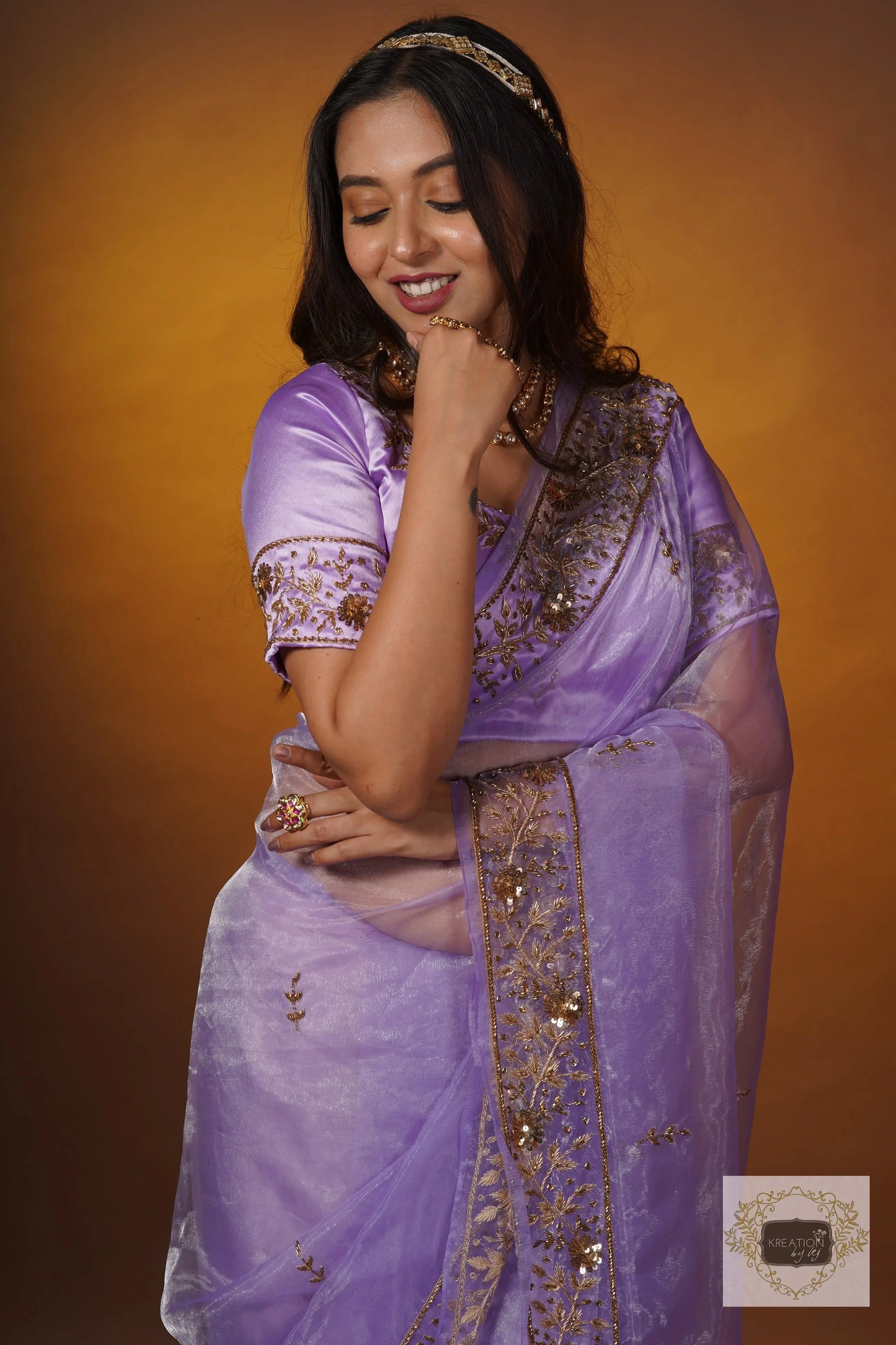 Lavender Glass Tissue Anaya Saree kreationbykj