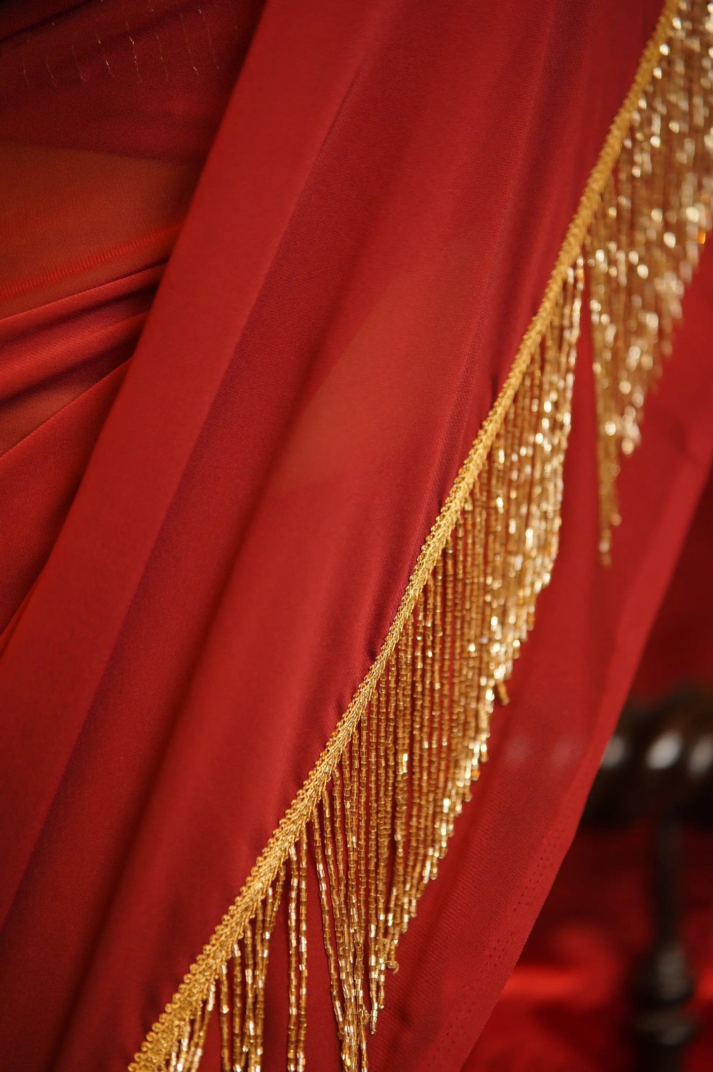 Maroon Charm Tassles Cocktail Saree kreationbykj