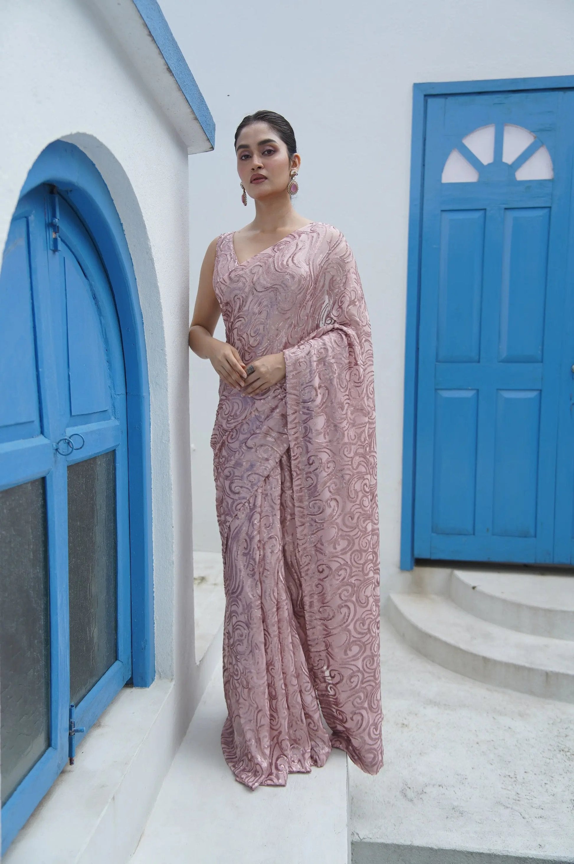 Rose Gold Tides by The Sea Sequin Saree kreationbykj