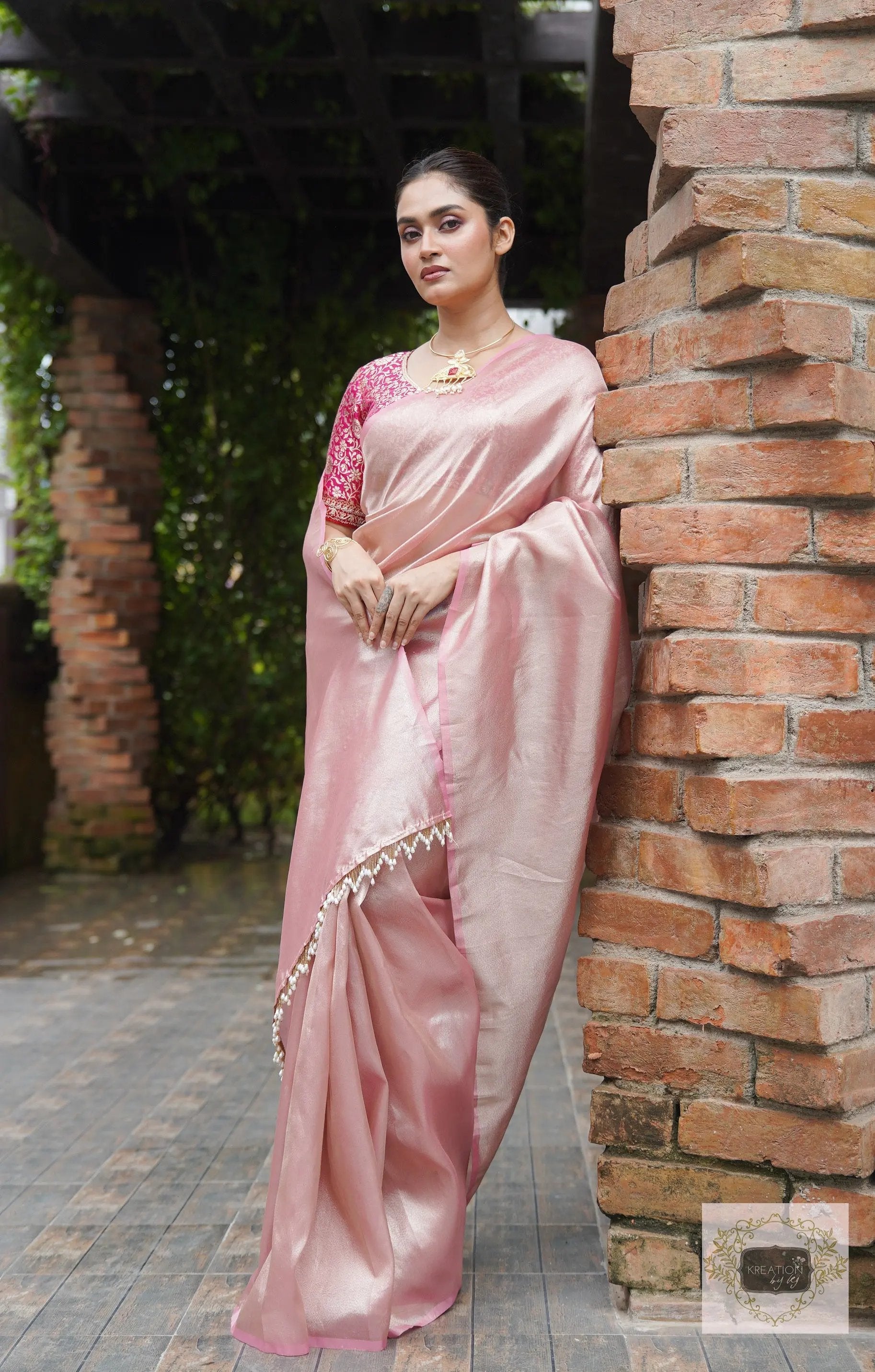 Orchid Rose Pink Tissue Silk Saree kreationbykj