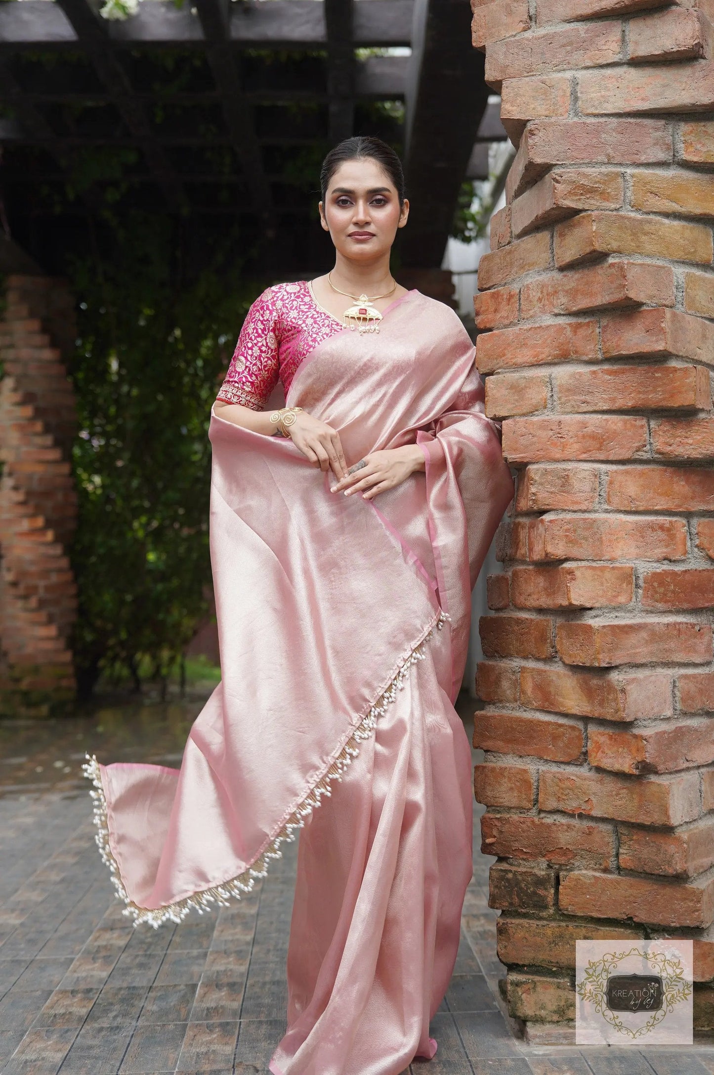 Orchid Rose Pink Tissue Silk Saree kreationbykj