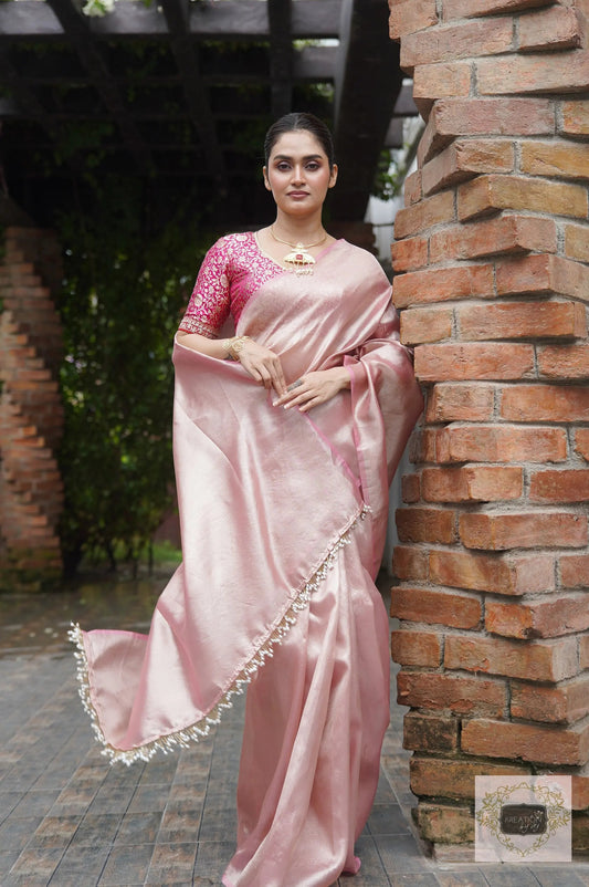 Orchid Rose Pink Tissue Silk Saree kreationbykj