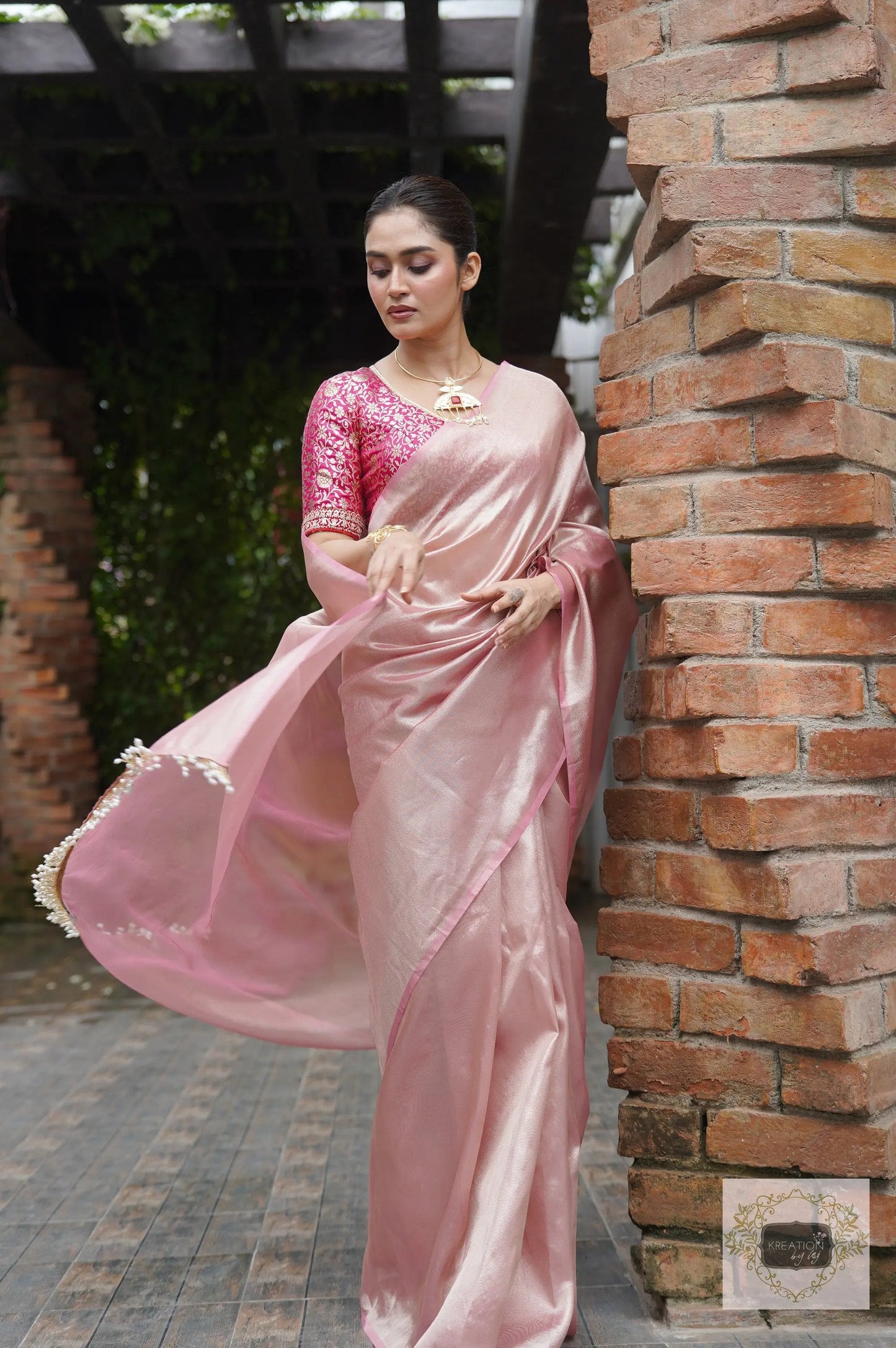 Orchid Rose Pink Tissue Silk Saree kreationbykj