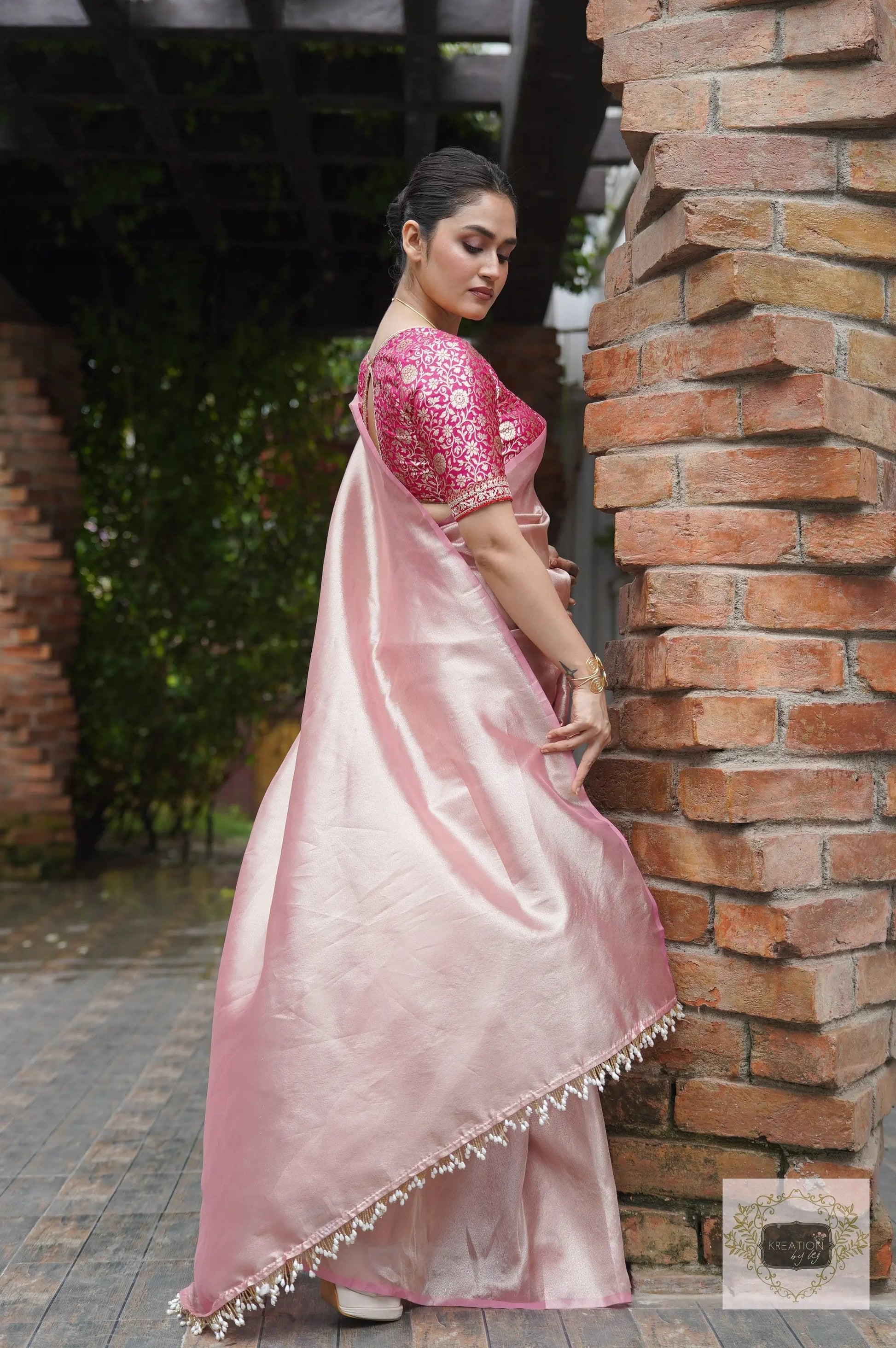 Orchid Rose Pink Tissue Silk Saree kreationbykj