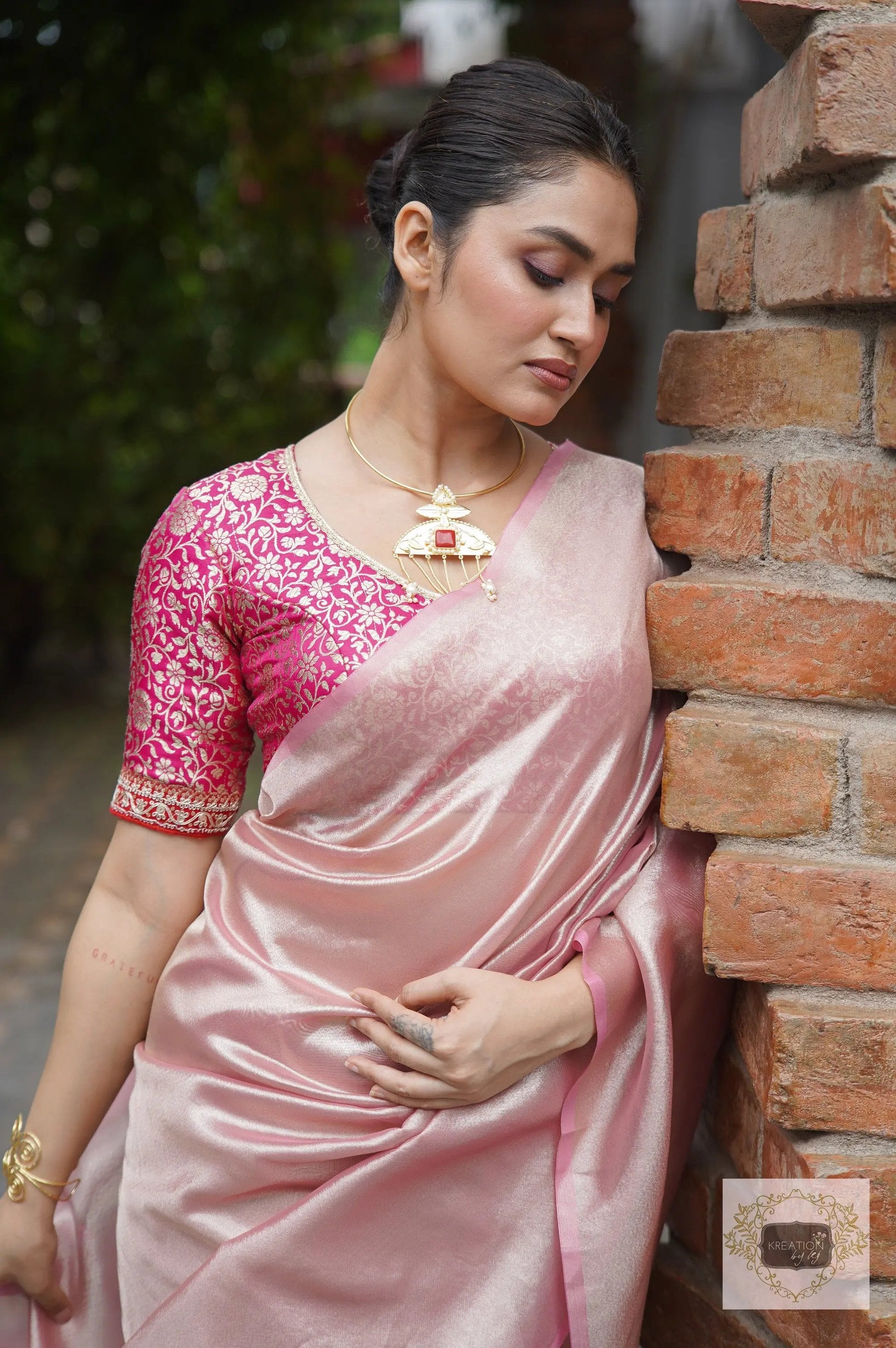 Orchid Rose Pink Tissue Silk Saree kreationbykj