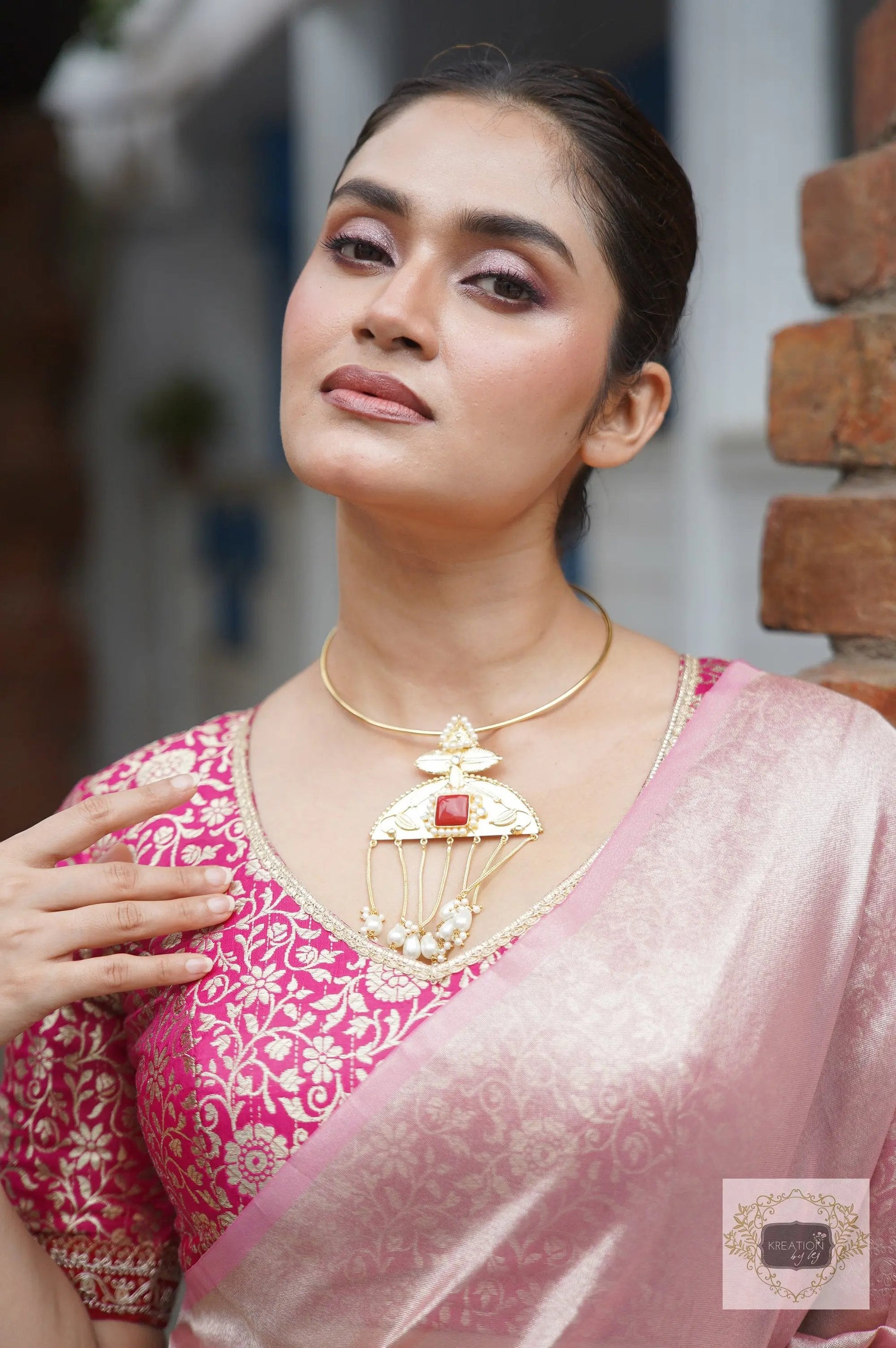 Orchid Rose Pink Tissue Silk Saree kreationbykj