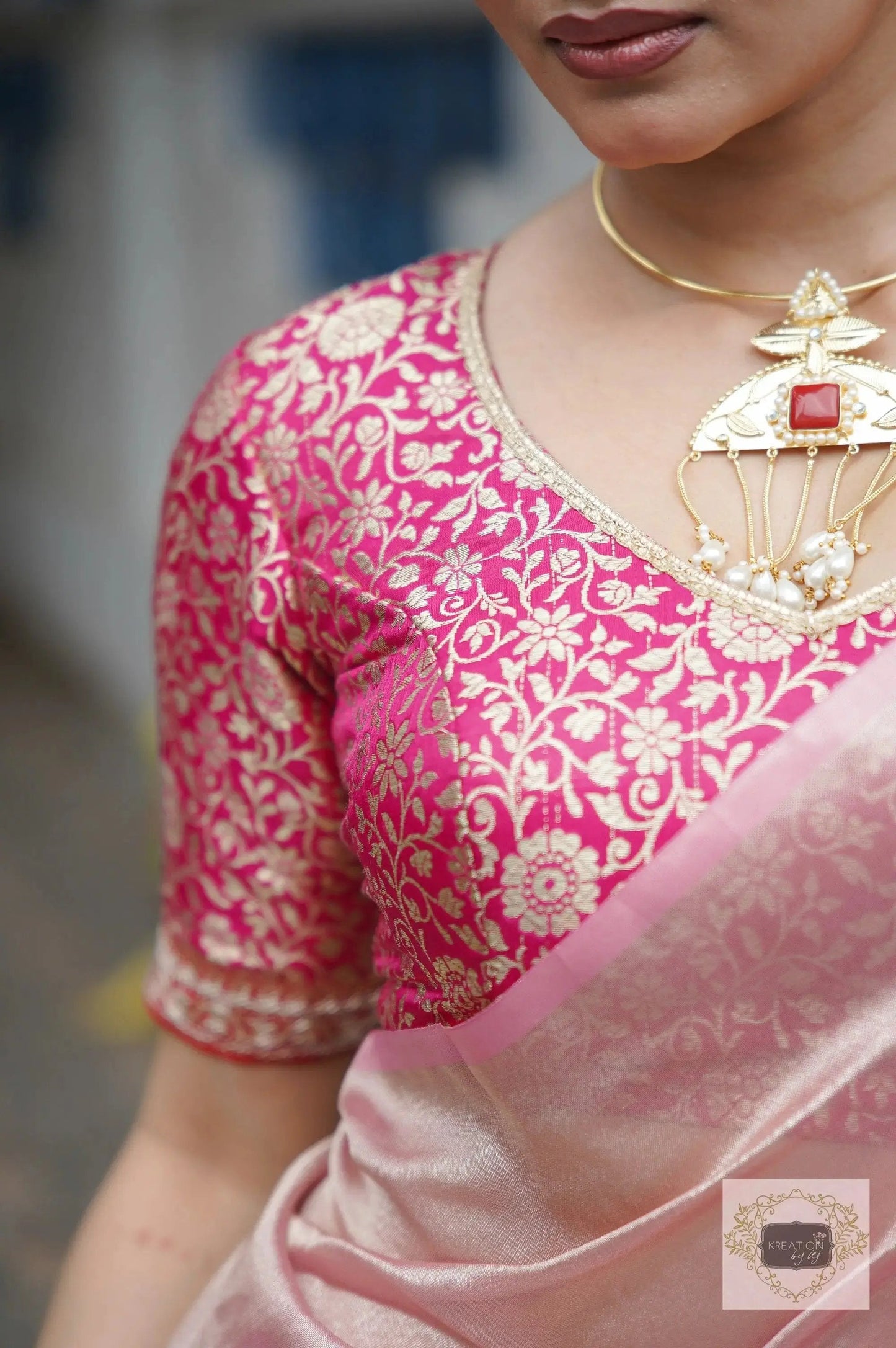 Fuchsia Pink Banarasi Brocade Fabric kreationbykj
