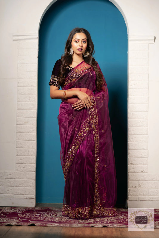Purple Wine Glass Tissue Anaya Saree kreationbykj