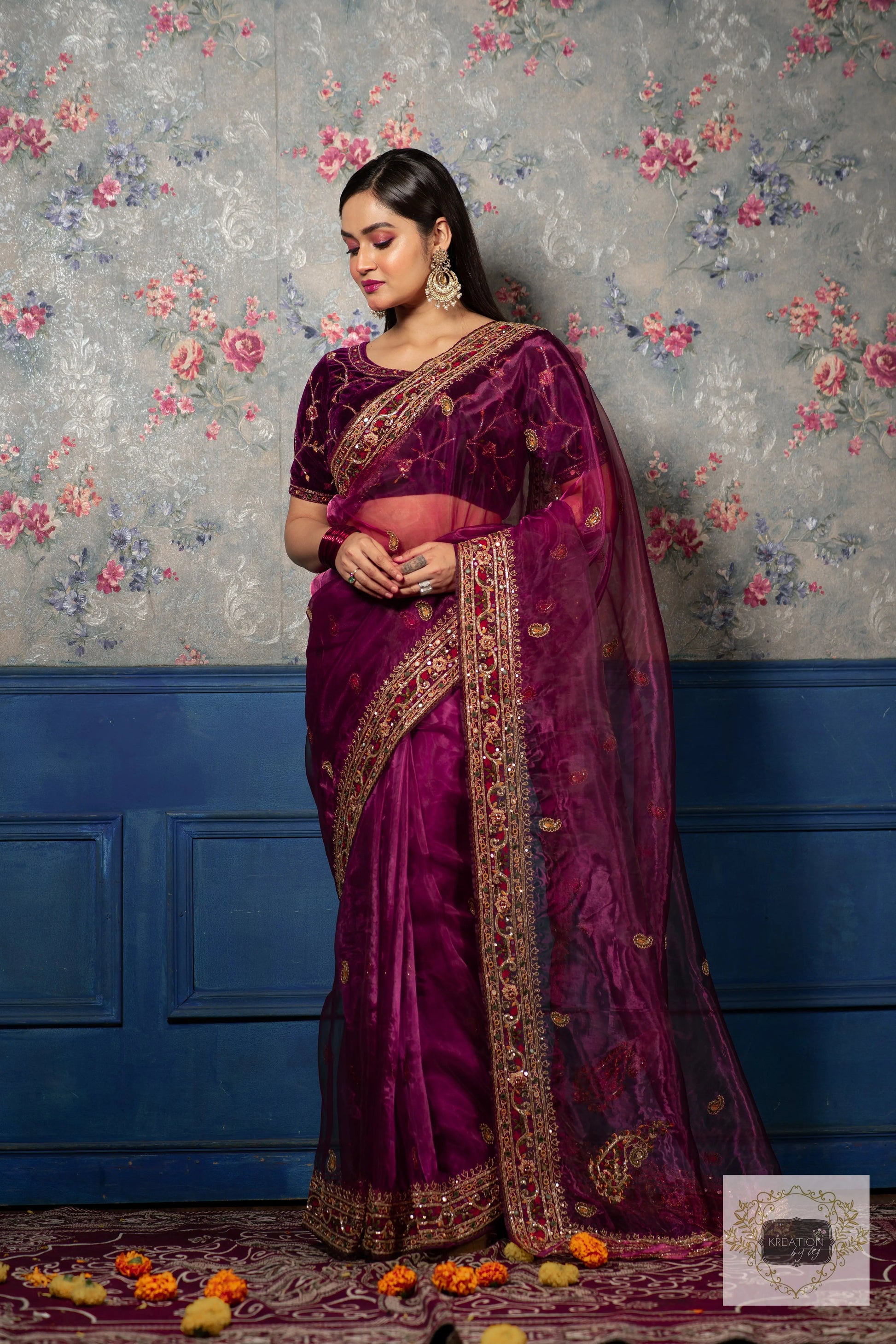 Purple Wine Glass Tissue Afreen Saree kreationbykj