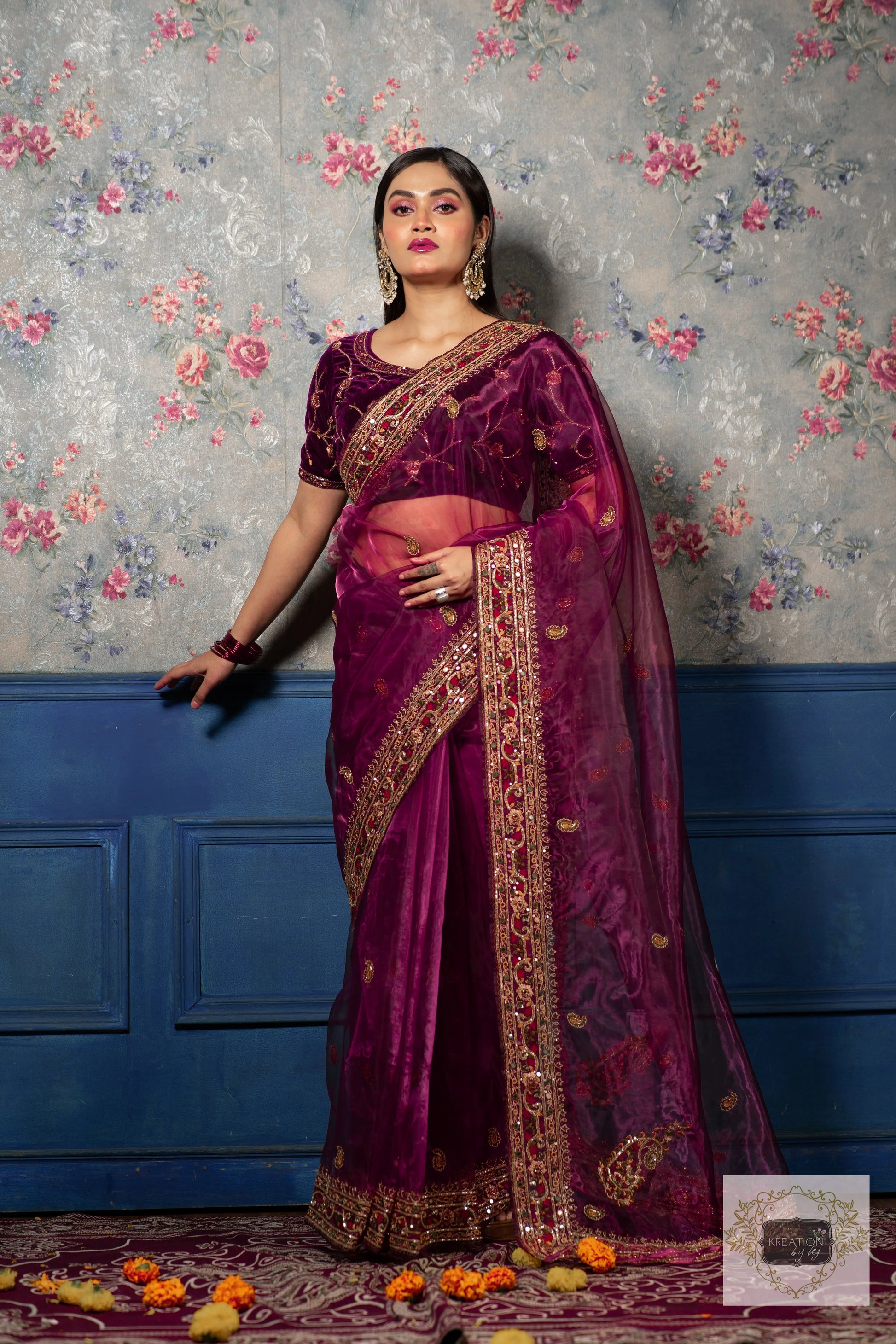 Purple Wine Glass Tissue Afreen Saree kreationbykj