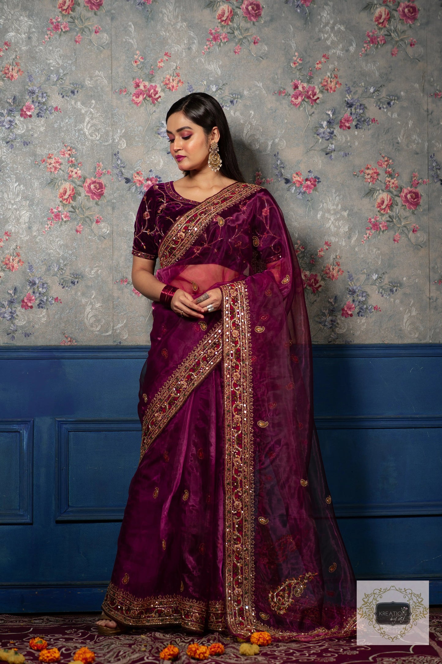 Purple Wine Glass Tissue Afreen Saree kreationbykj