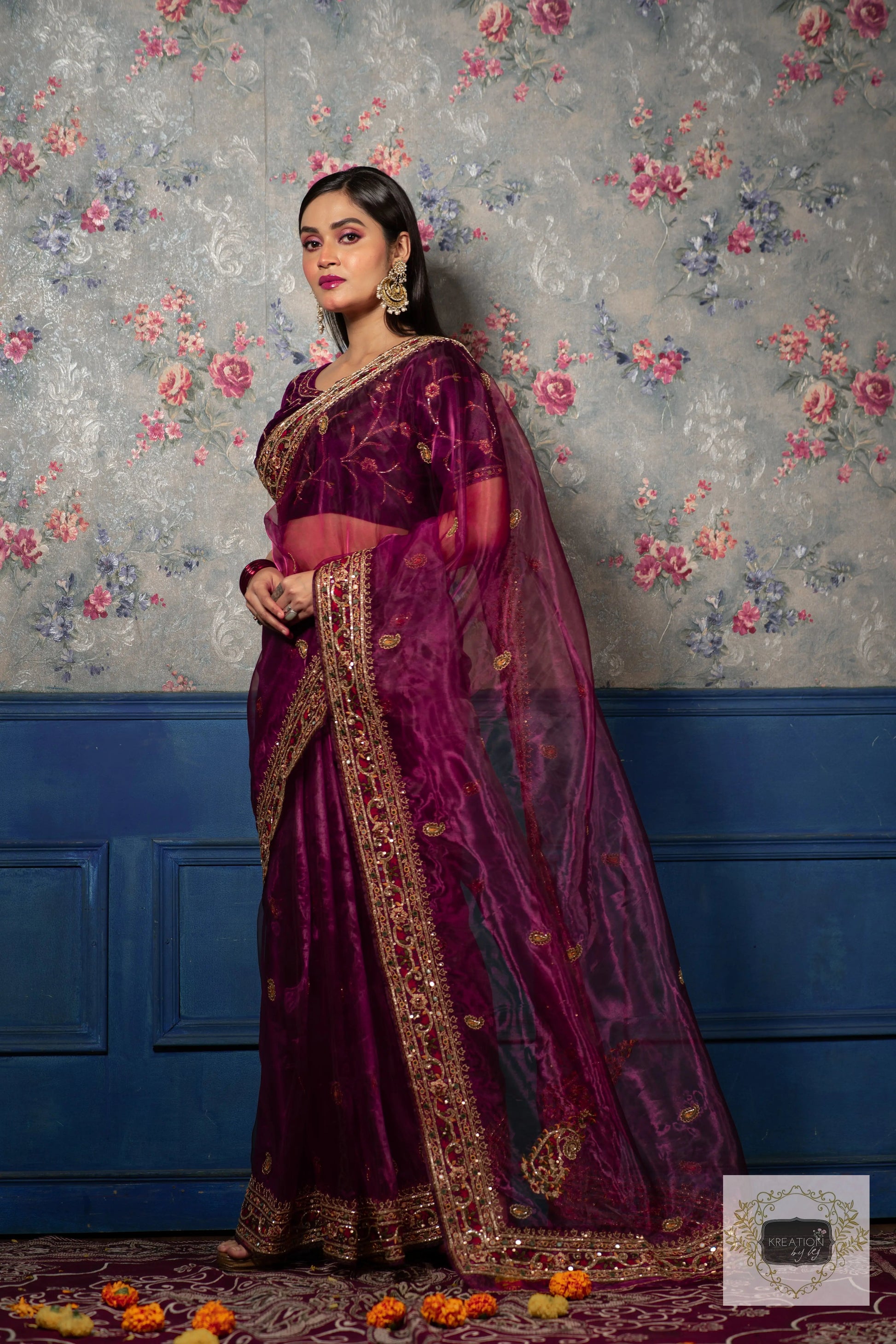 Purple Wine Glass Tissue Afreen Saree kreationbykj