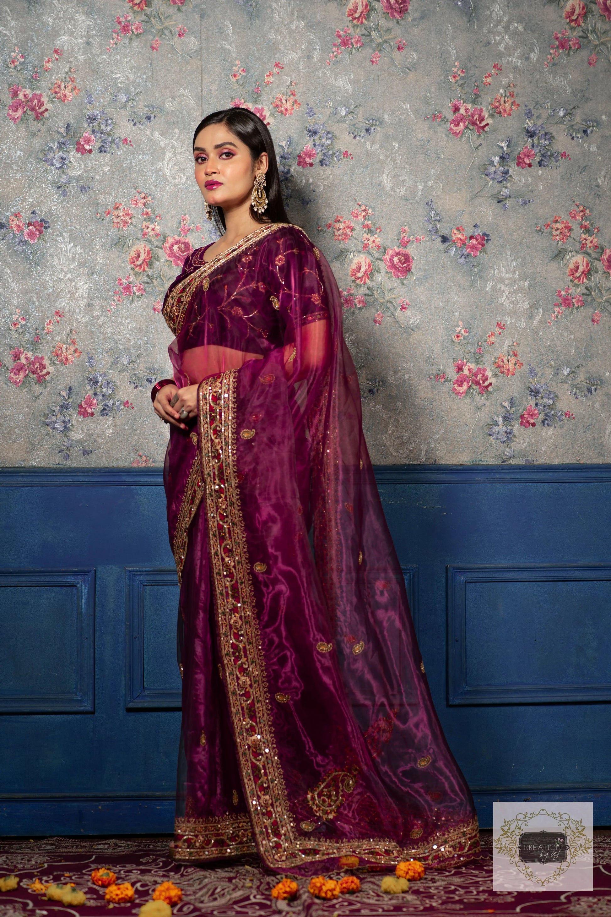 Purple Wine Glass Tissue Afreen Saree kreationbykj