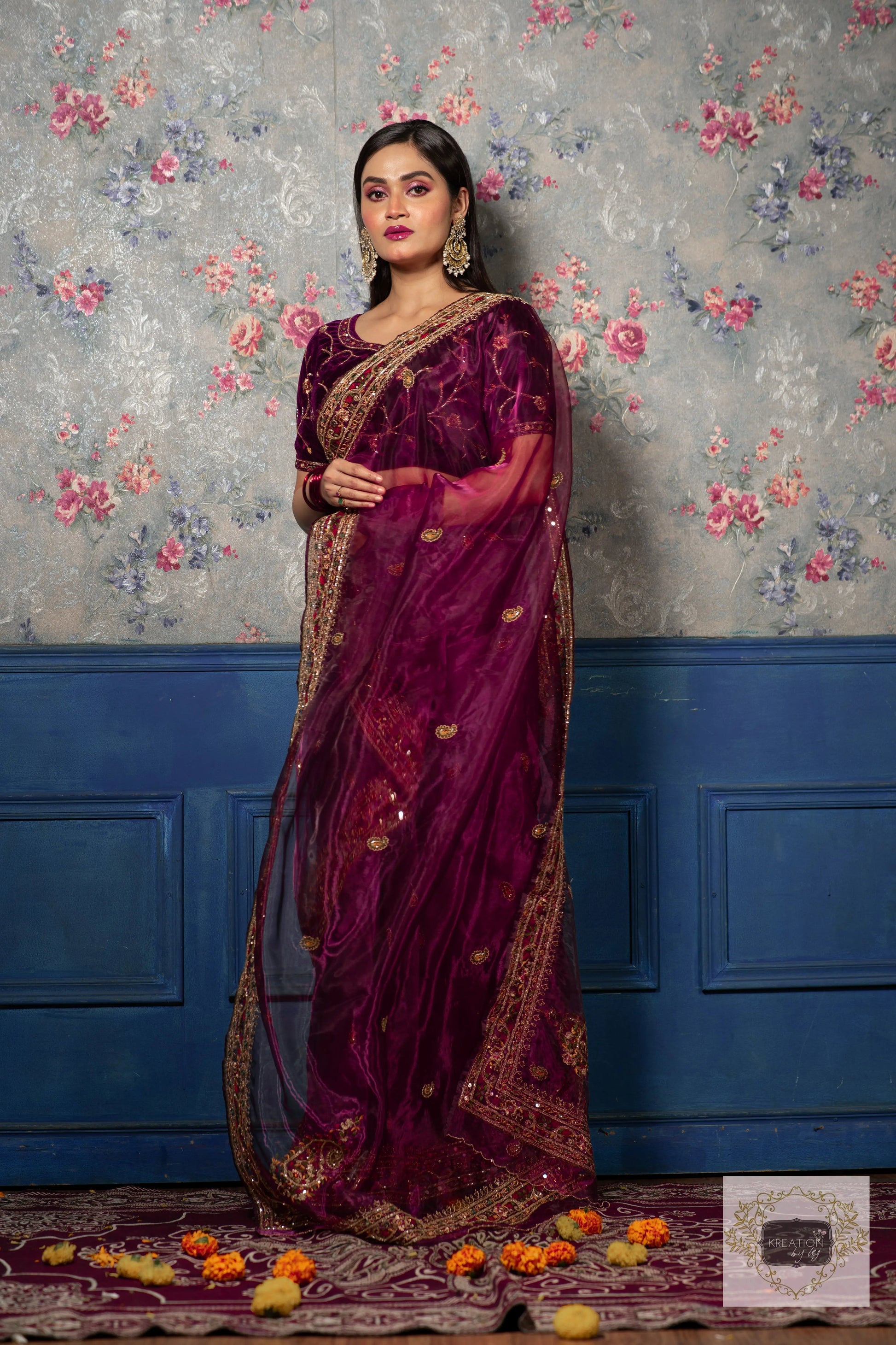 Purple Wine Glass Tissue Afreen Saree kreationbykj