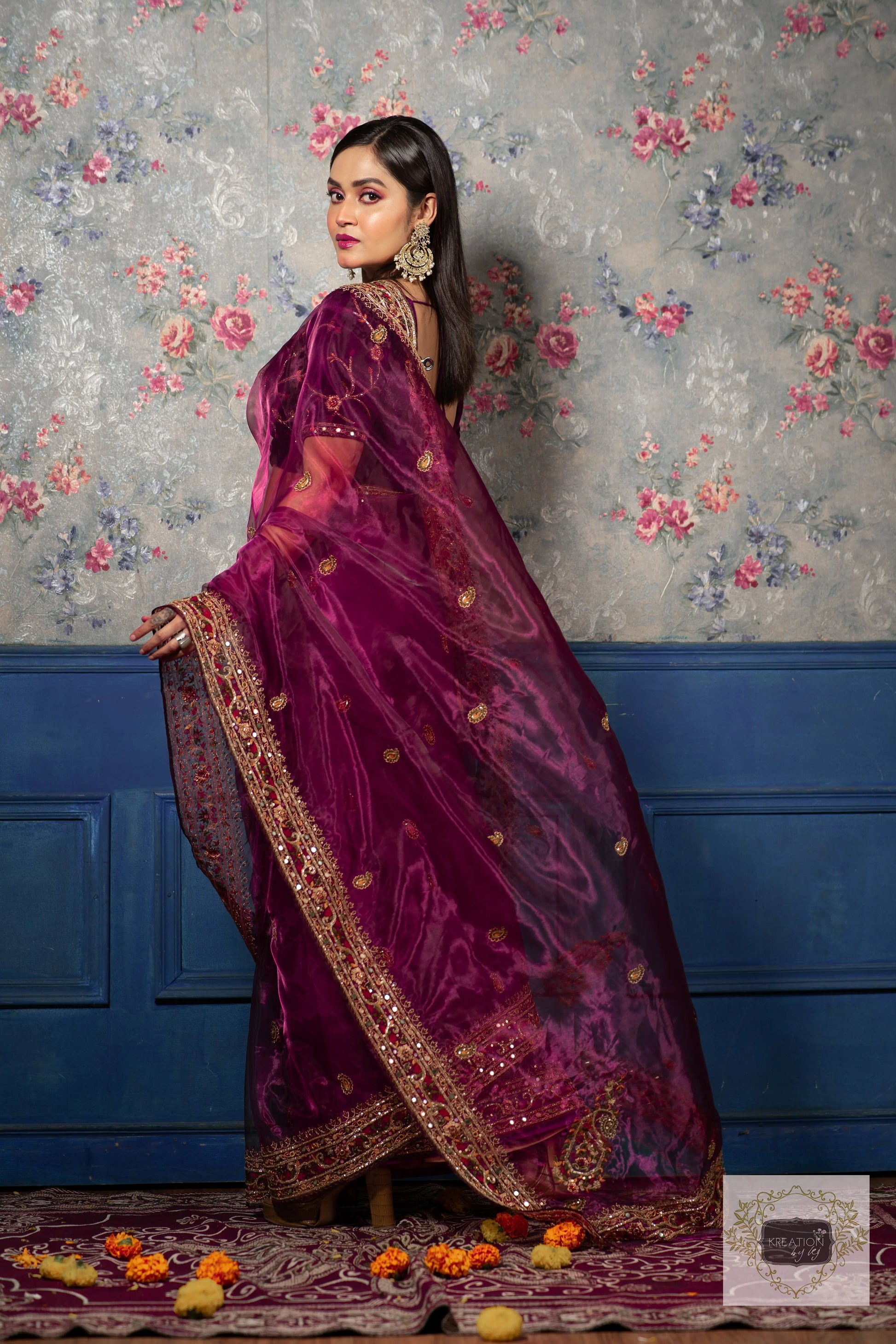 Purple Wine Glass Tissue Afreen Saree kreationbykj