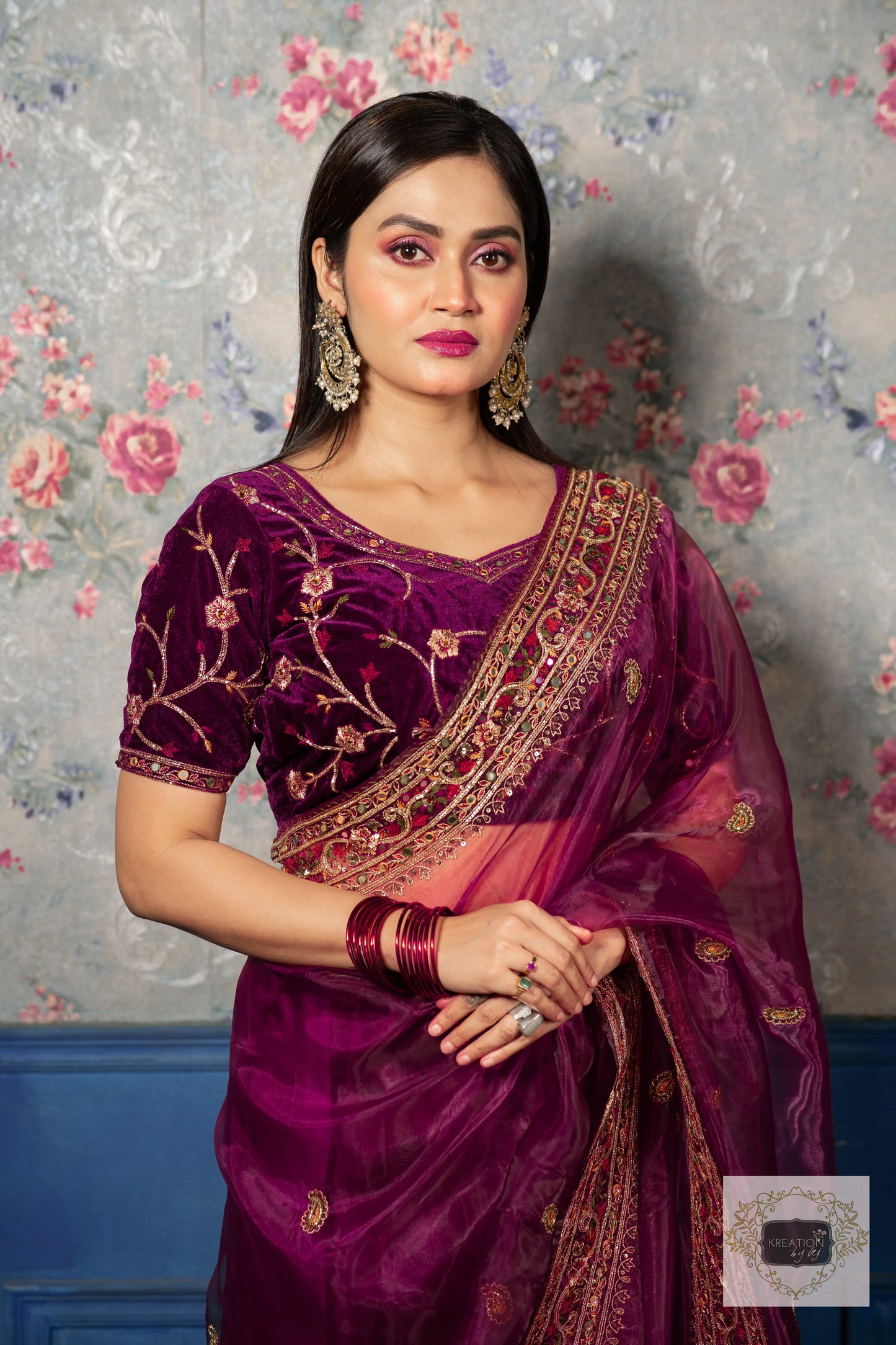 Purple Wine Glass Tissue Afreen Saree kreationbykj