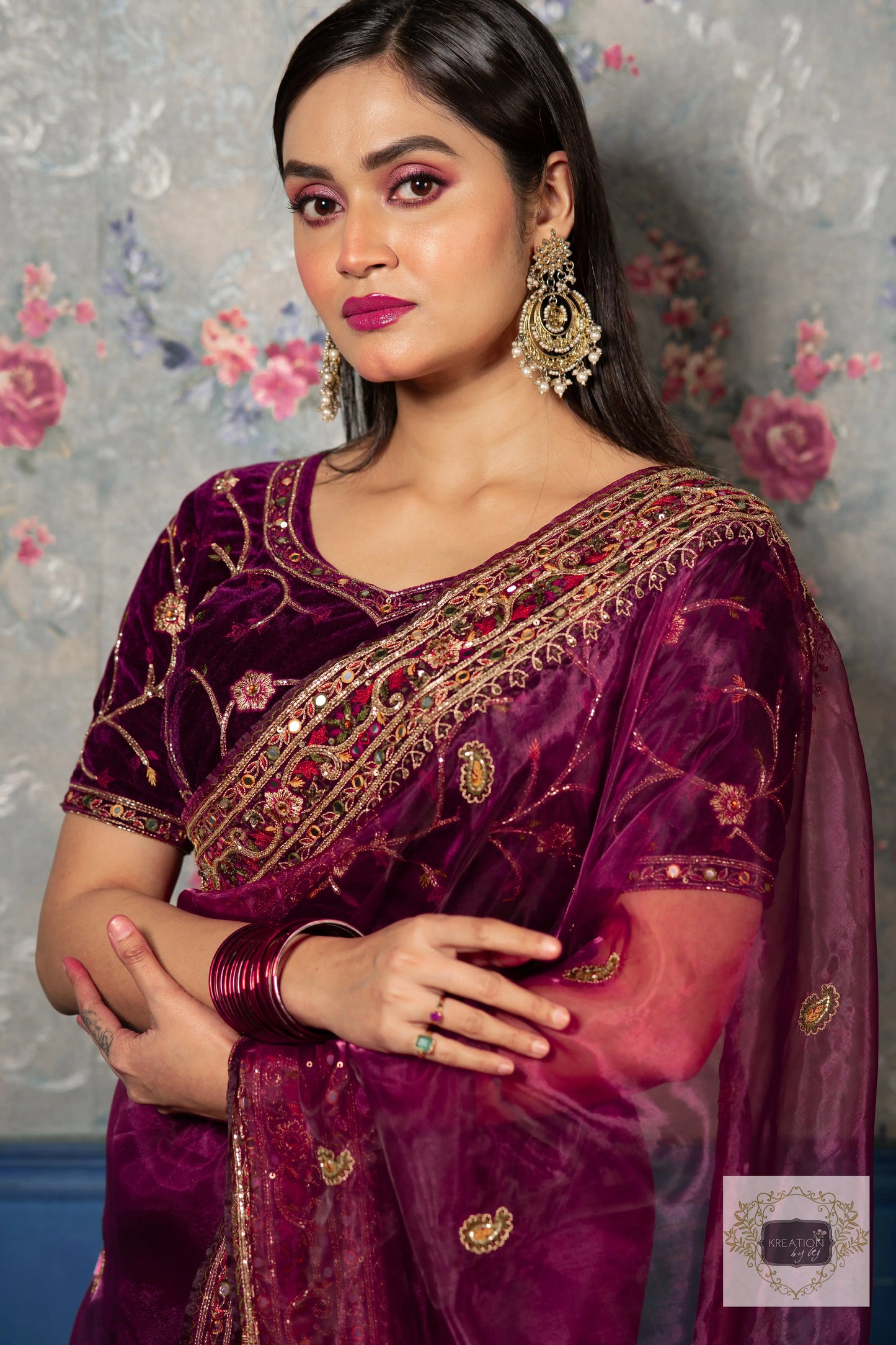 Purple Wine Glass Tissue Afreen Saree kreationbykj