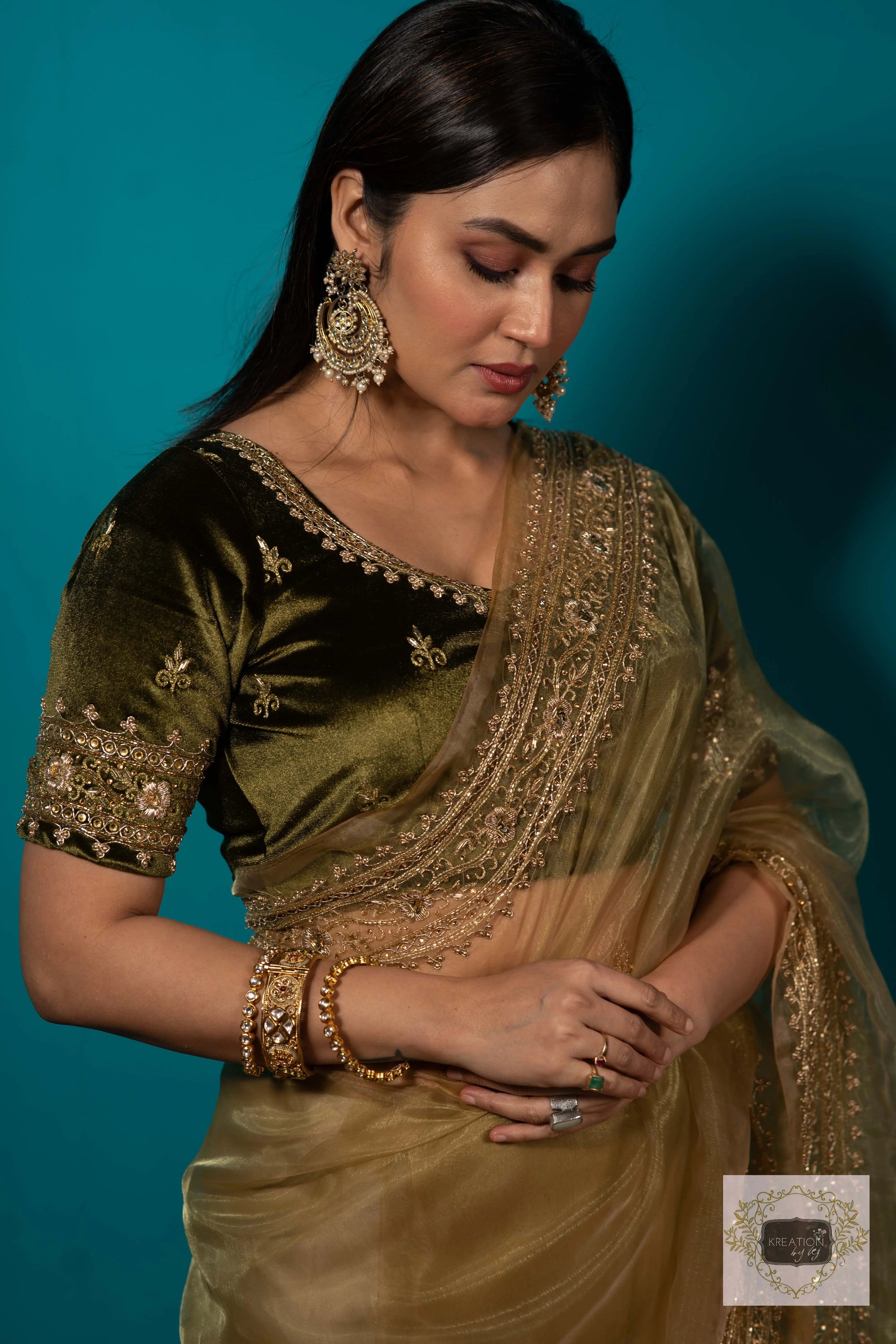 Pista Green Glass Tissue zarina Saree kreationbykj