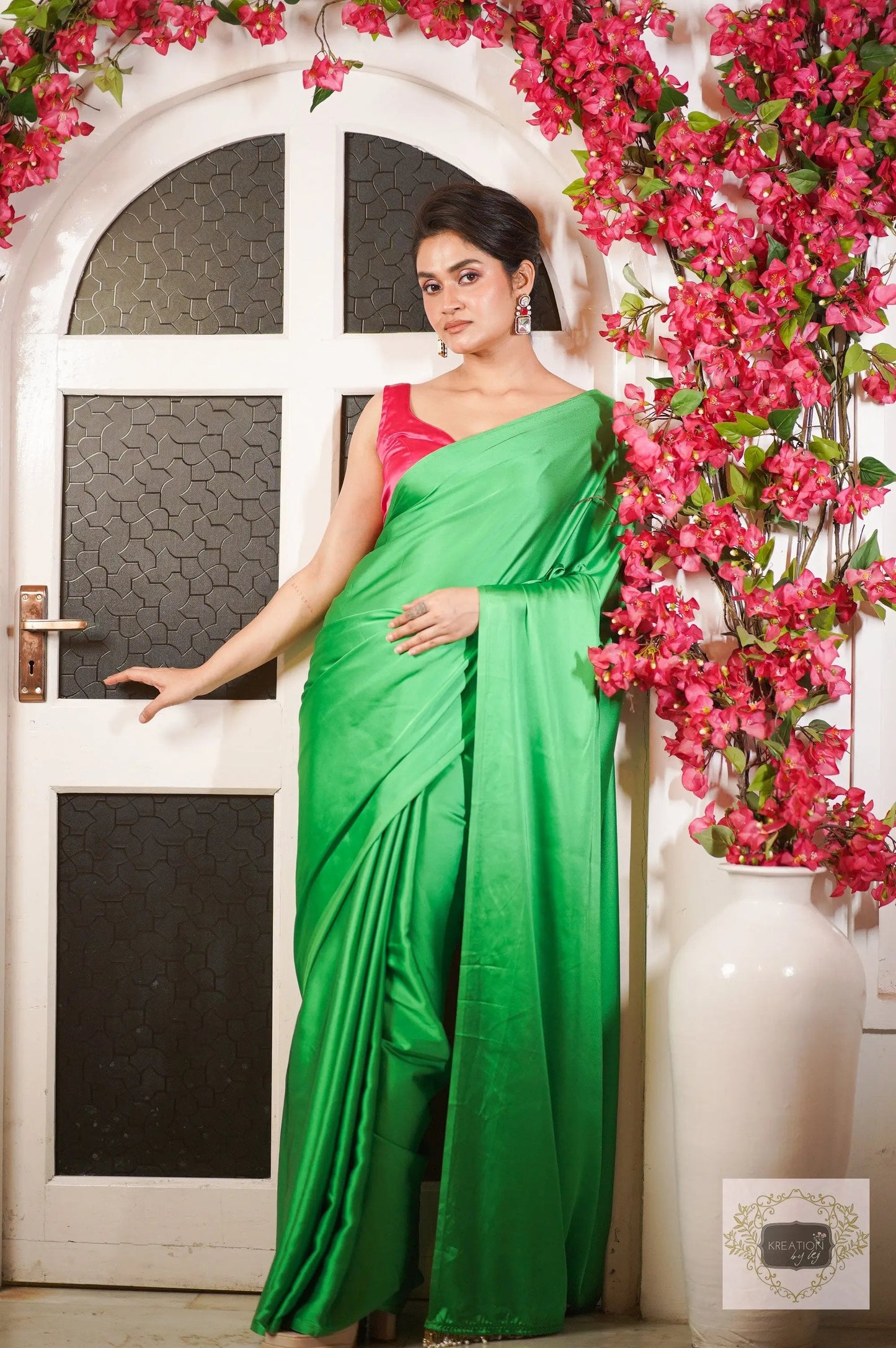 Tia Satin Silk Saree with Handmade Tassels on Pallu kreationbykj