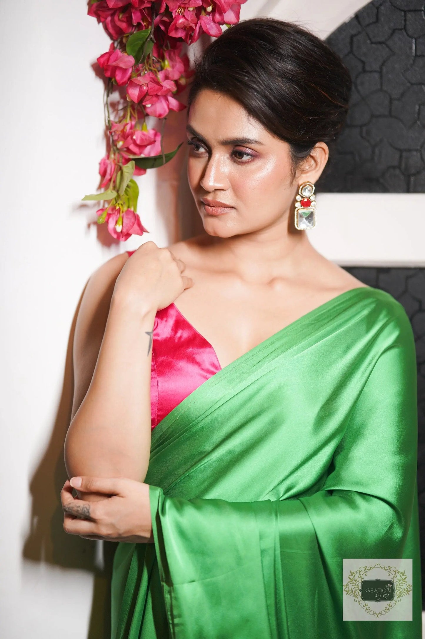 Tia Satin Silk Saree with Handmade Tassels on Pallu kreationbykj