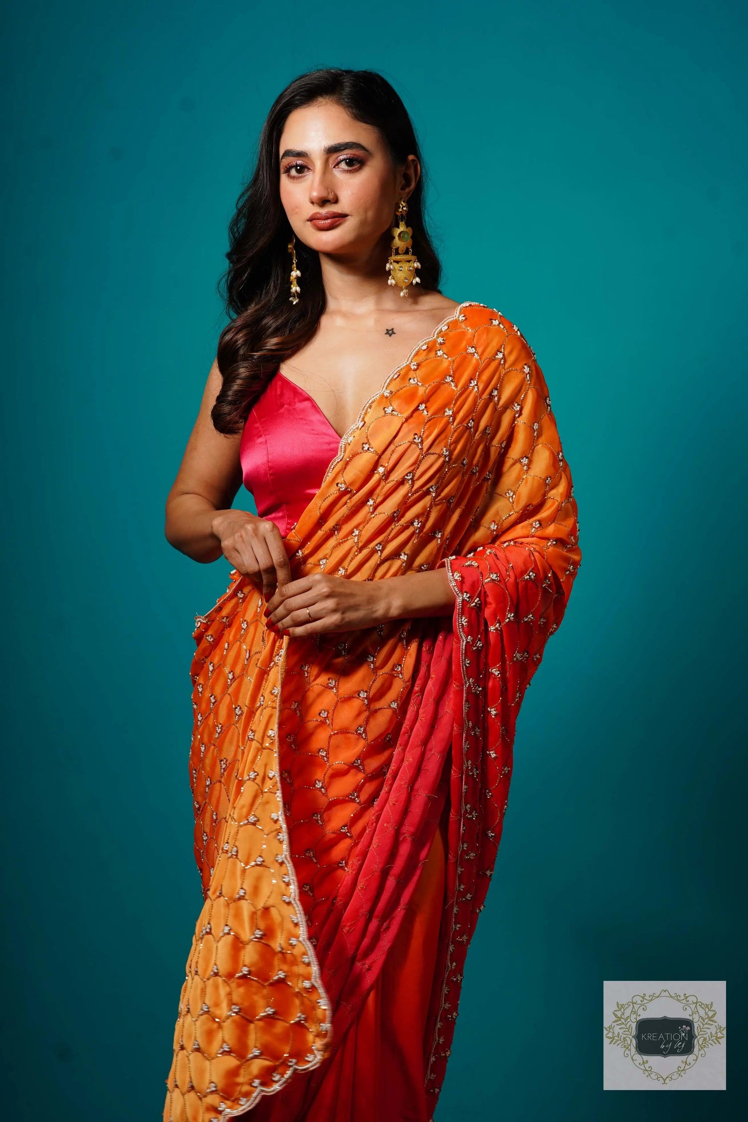 Gulab Khas Ombre Mehraab Jaal Cutdana Saree kreationbykj