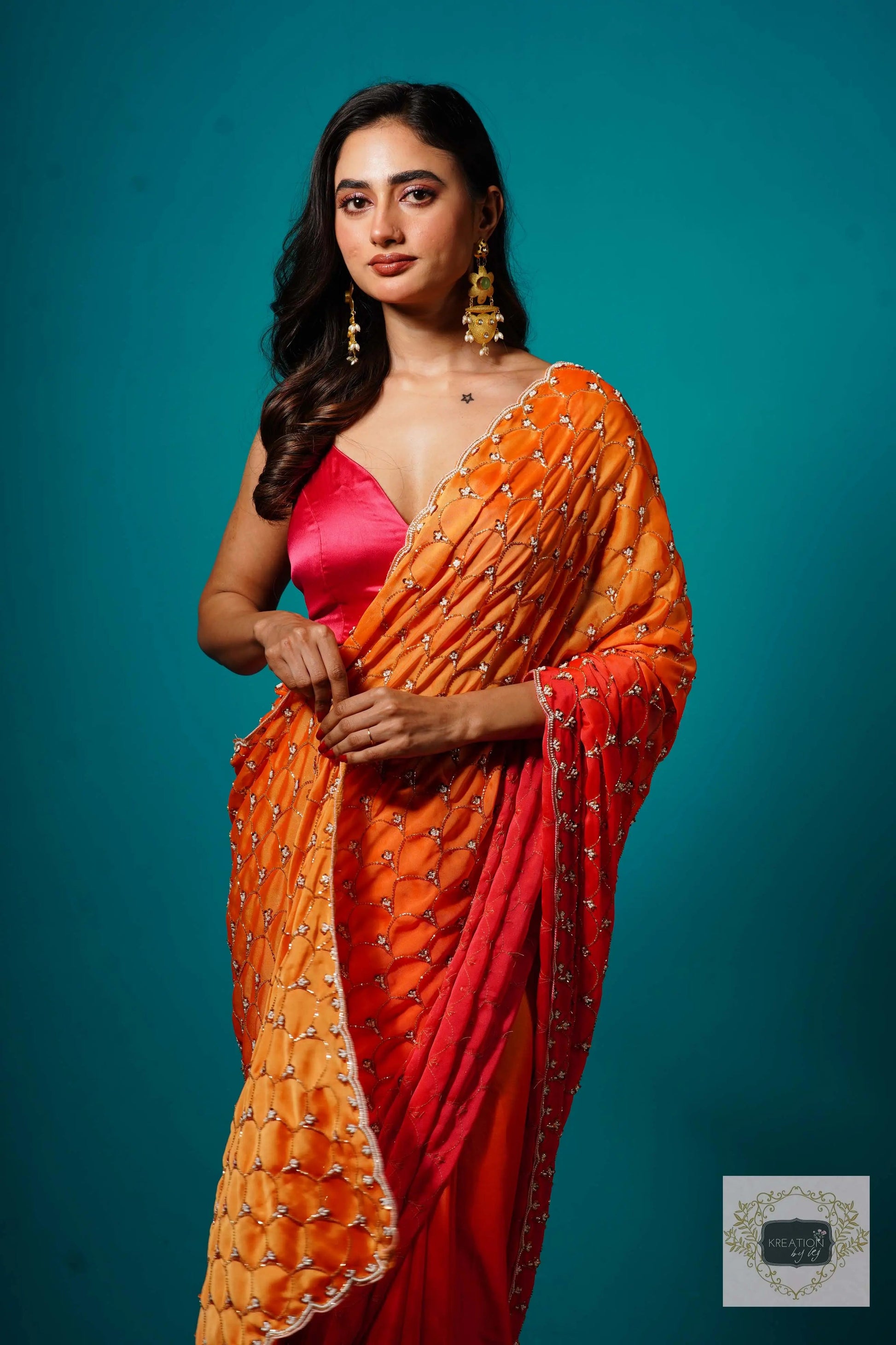 Gulab Khas Ombre Mehraab Jaal Cutdana Saree kreationbykj