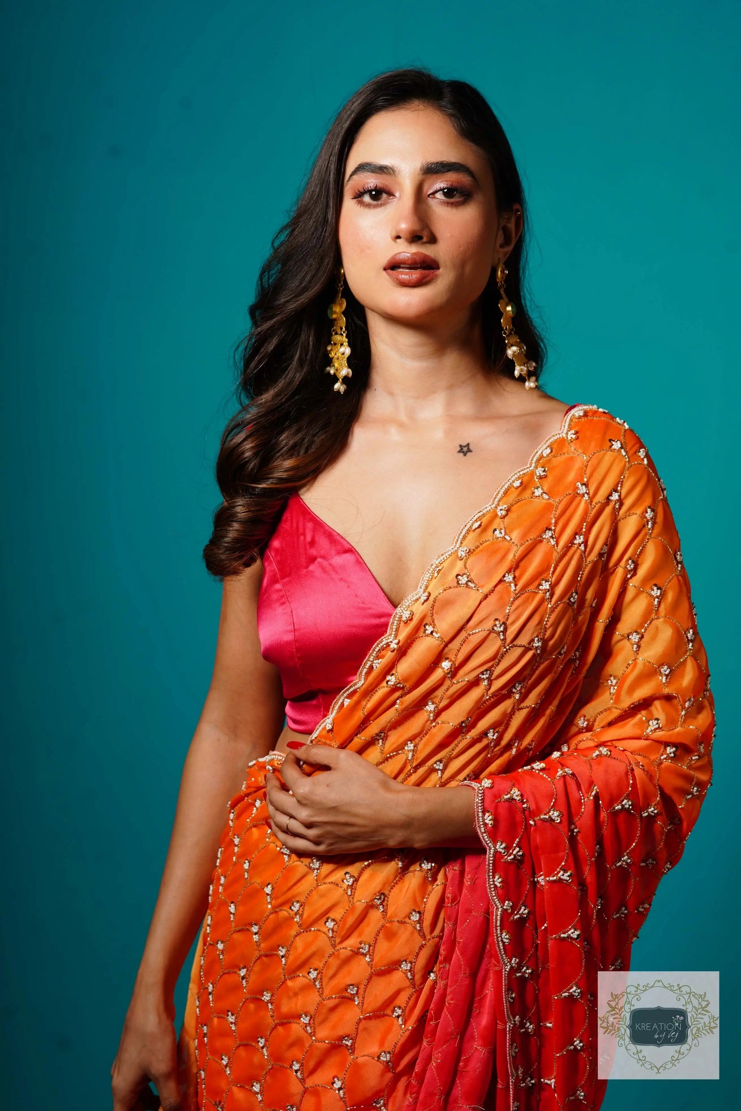 Gulab Khas Ombre Mehraab Jaal Cutdana Saree kreationbykj