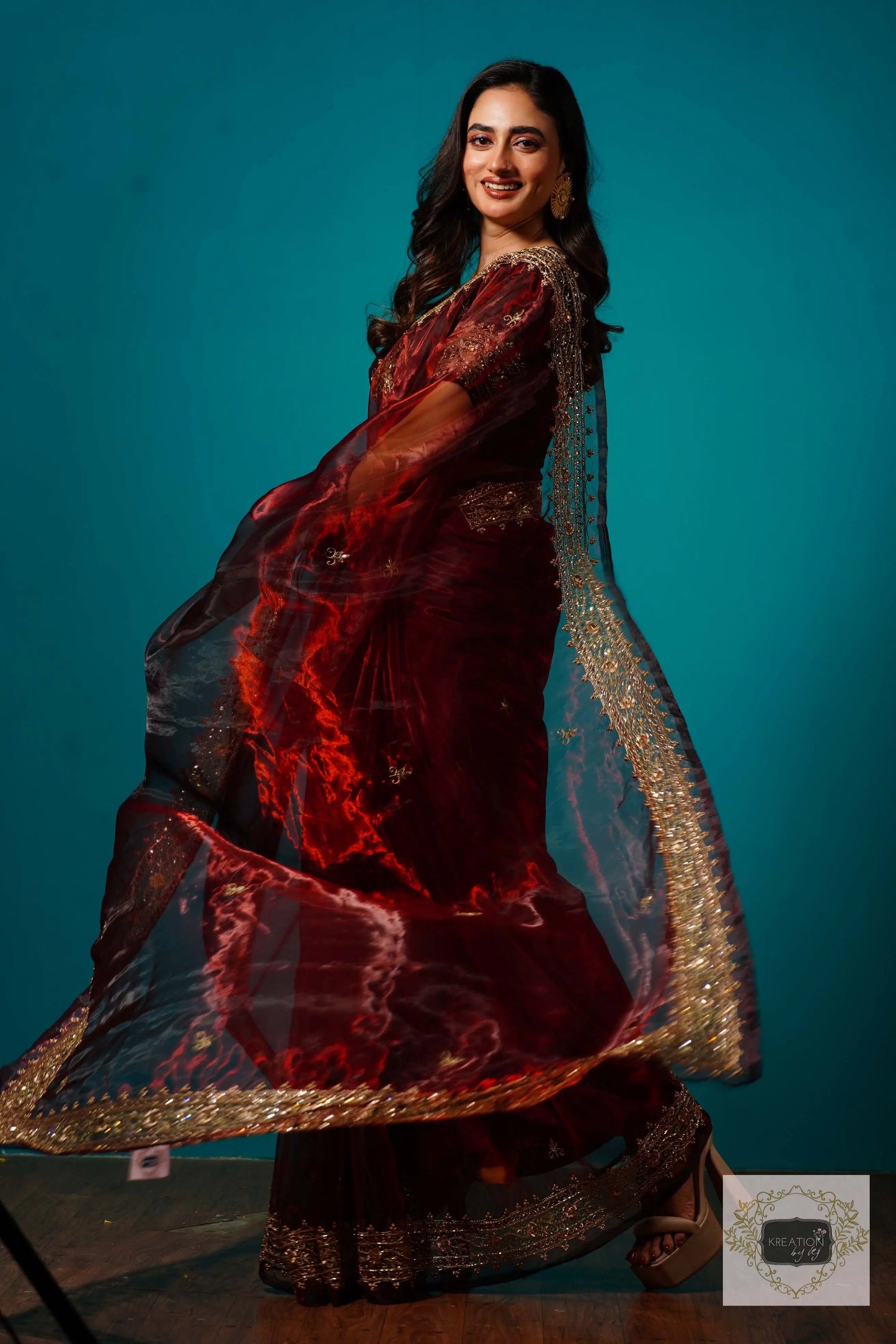 Maroon Glass Tissue Zarina Wedding Saree kreationbykj