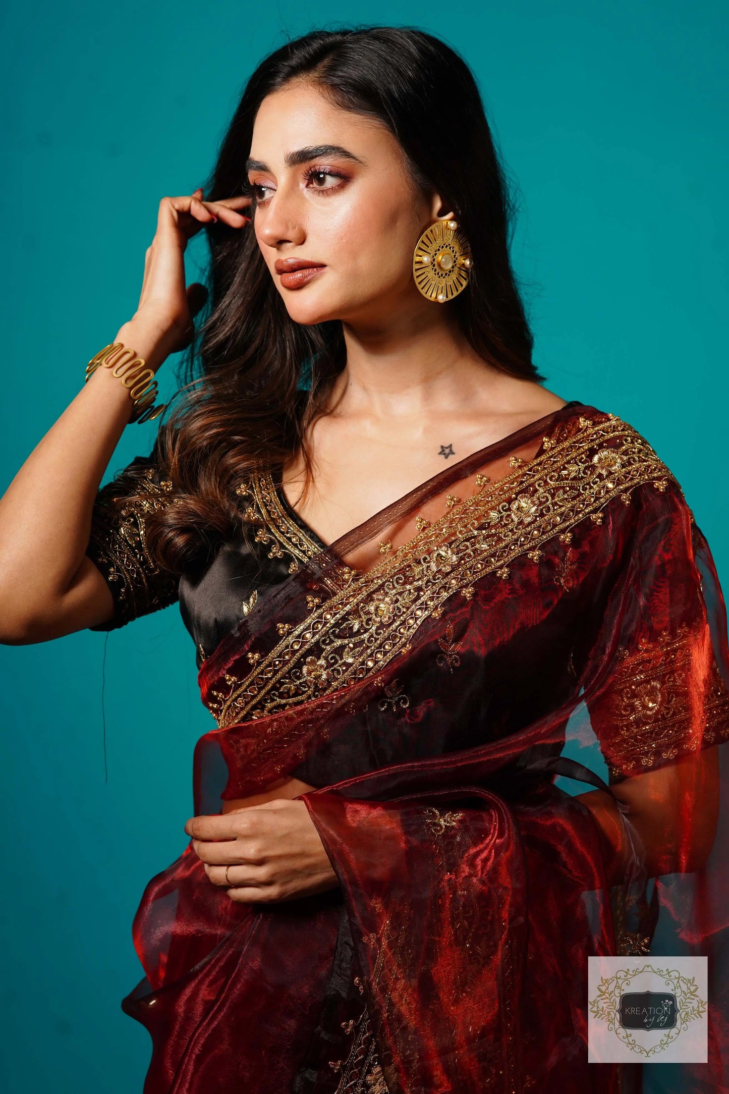 Maroon Glass Tissue Zarina Wedding Saree kreationbykj