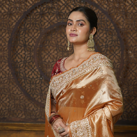 Nazakat Mustard Yellow Pure Tissue Saree For Wedding Reception kreationbykj