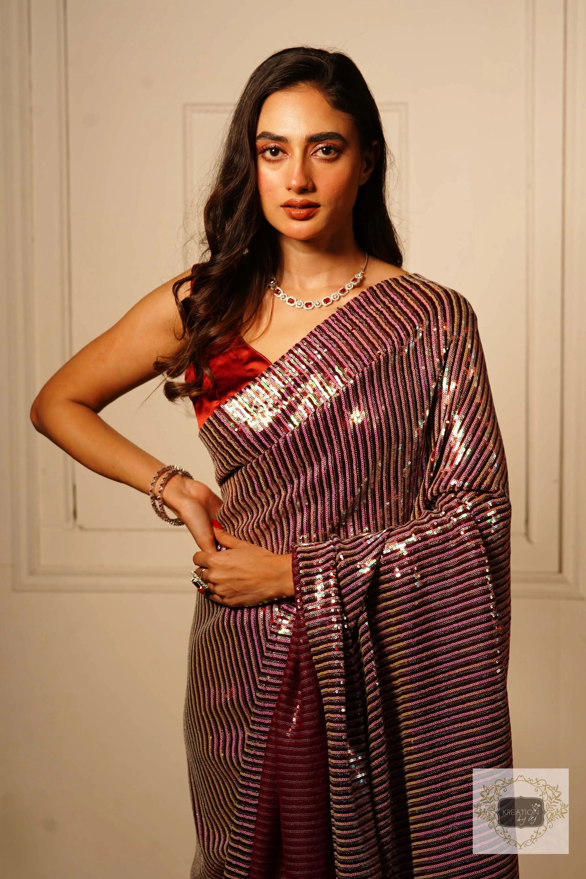 Dazzle Maroon Sequin Half Saree kreationbykj