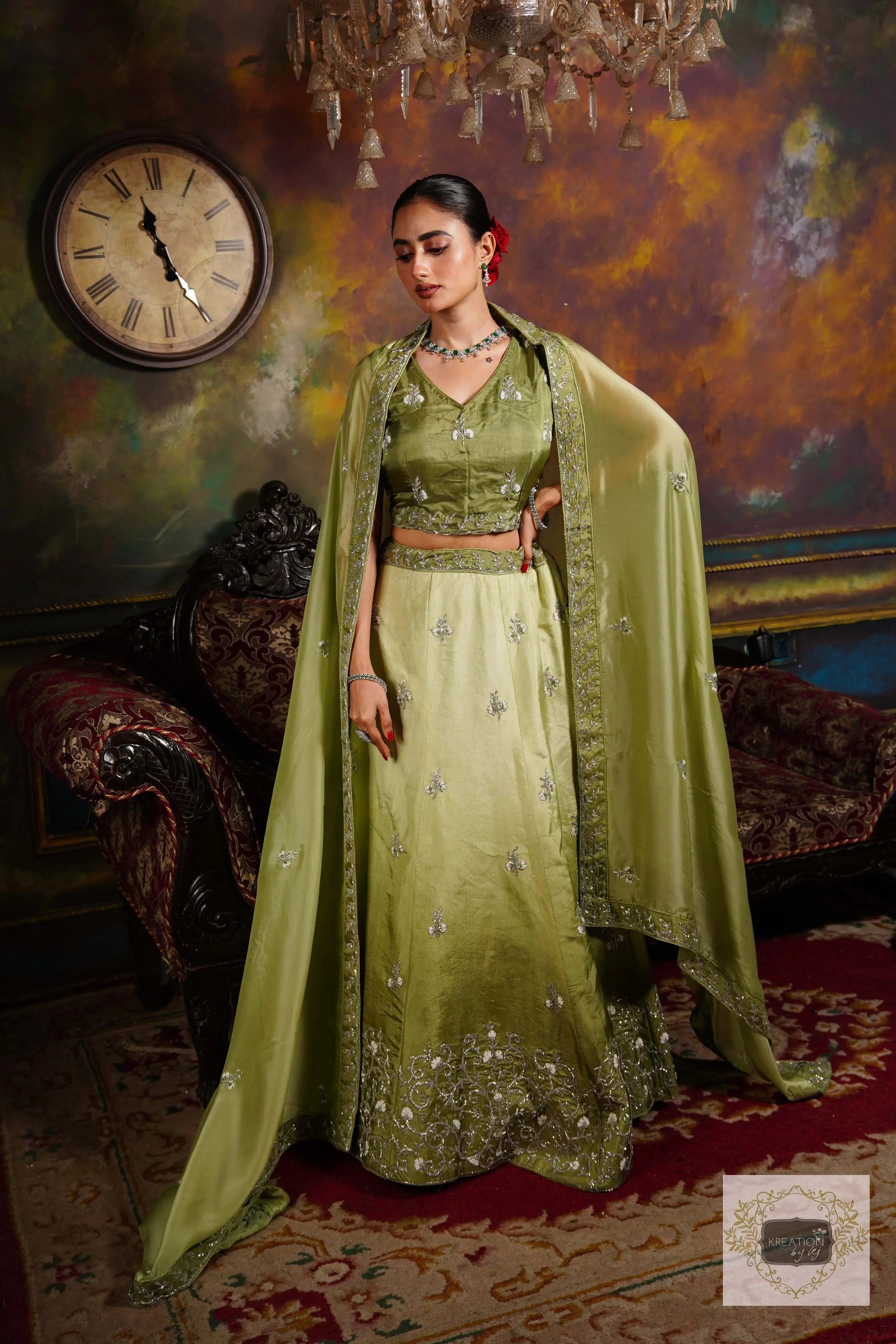 Pista Parfait Hand embroidered Lehenga Set kreationbykj