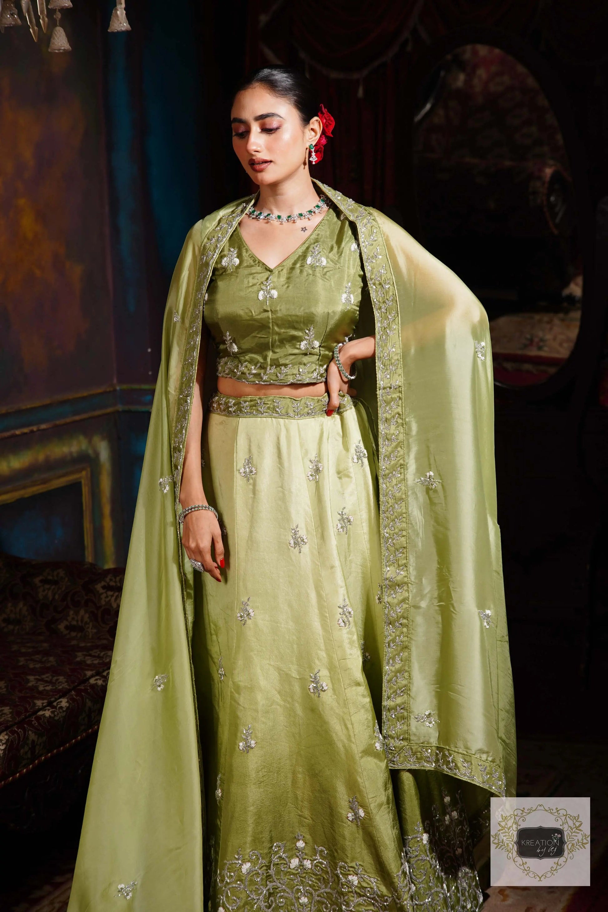 Pista Parfait Hand embroidered Lehenga Set kreationbykj