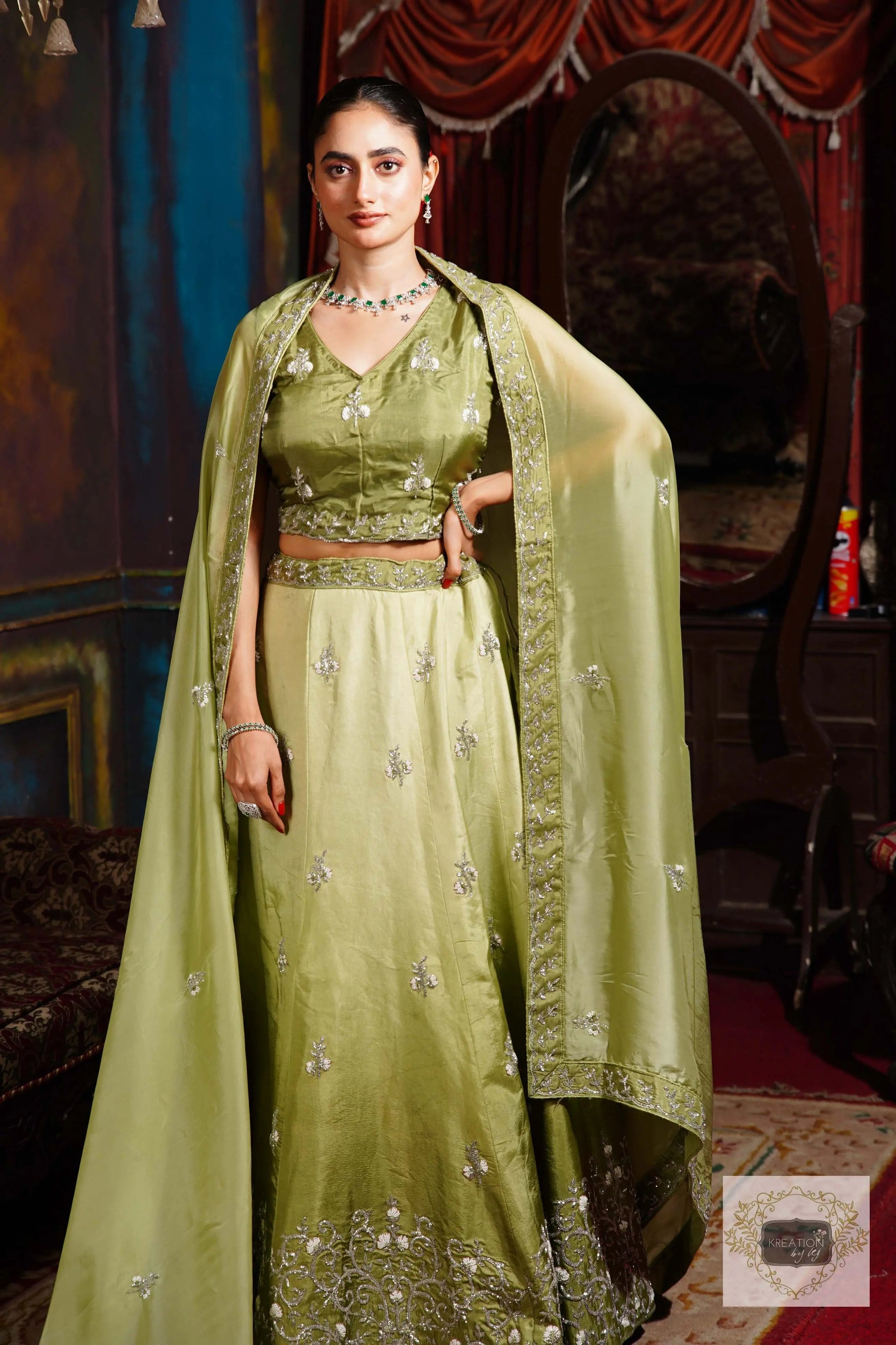 Pista Parfait Hand embroidered Lehenga Set kreationbykj