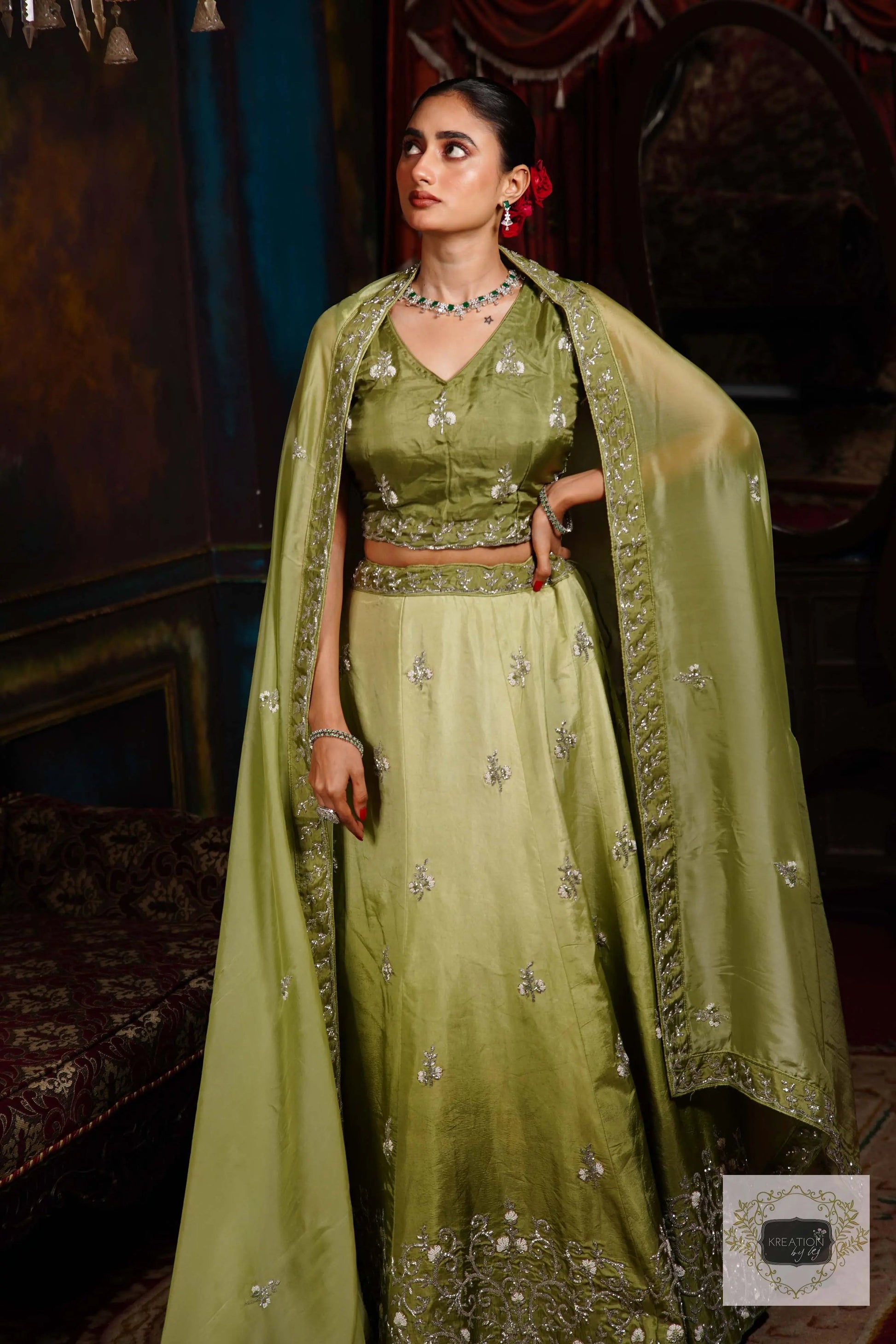 Pista Parfait Hand embroidered Lehenga Set kreationbykj