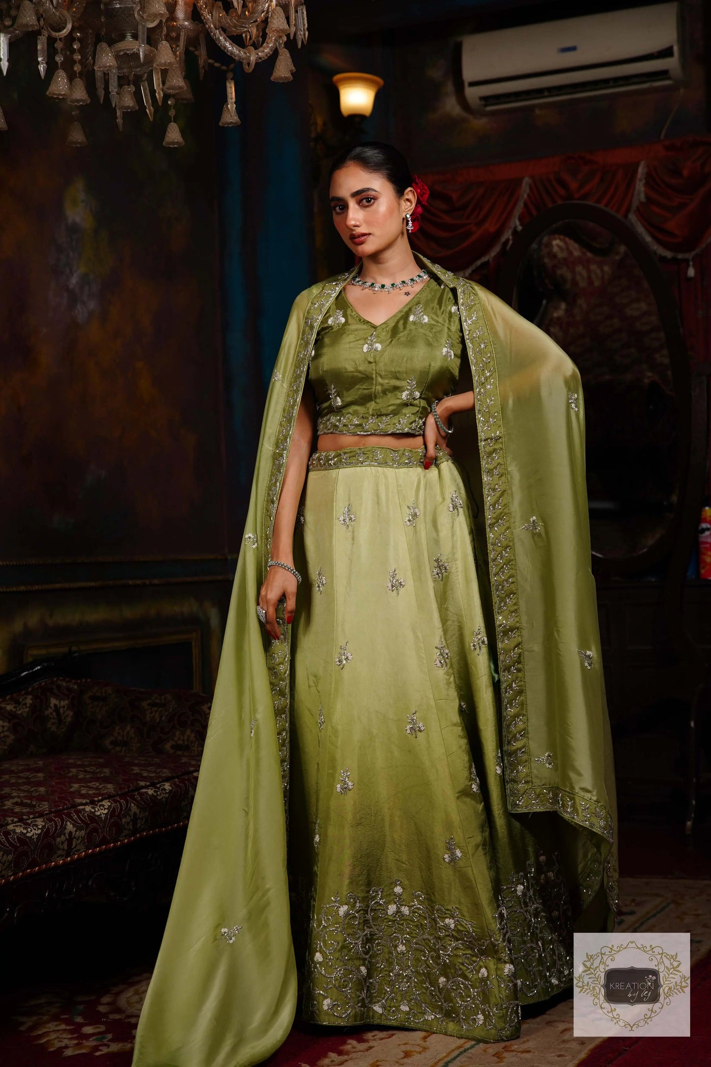 Pista Parfait Hand embroidered Lehenga Set kreationbykj