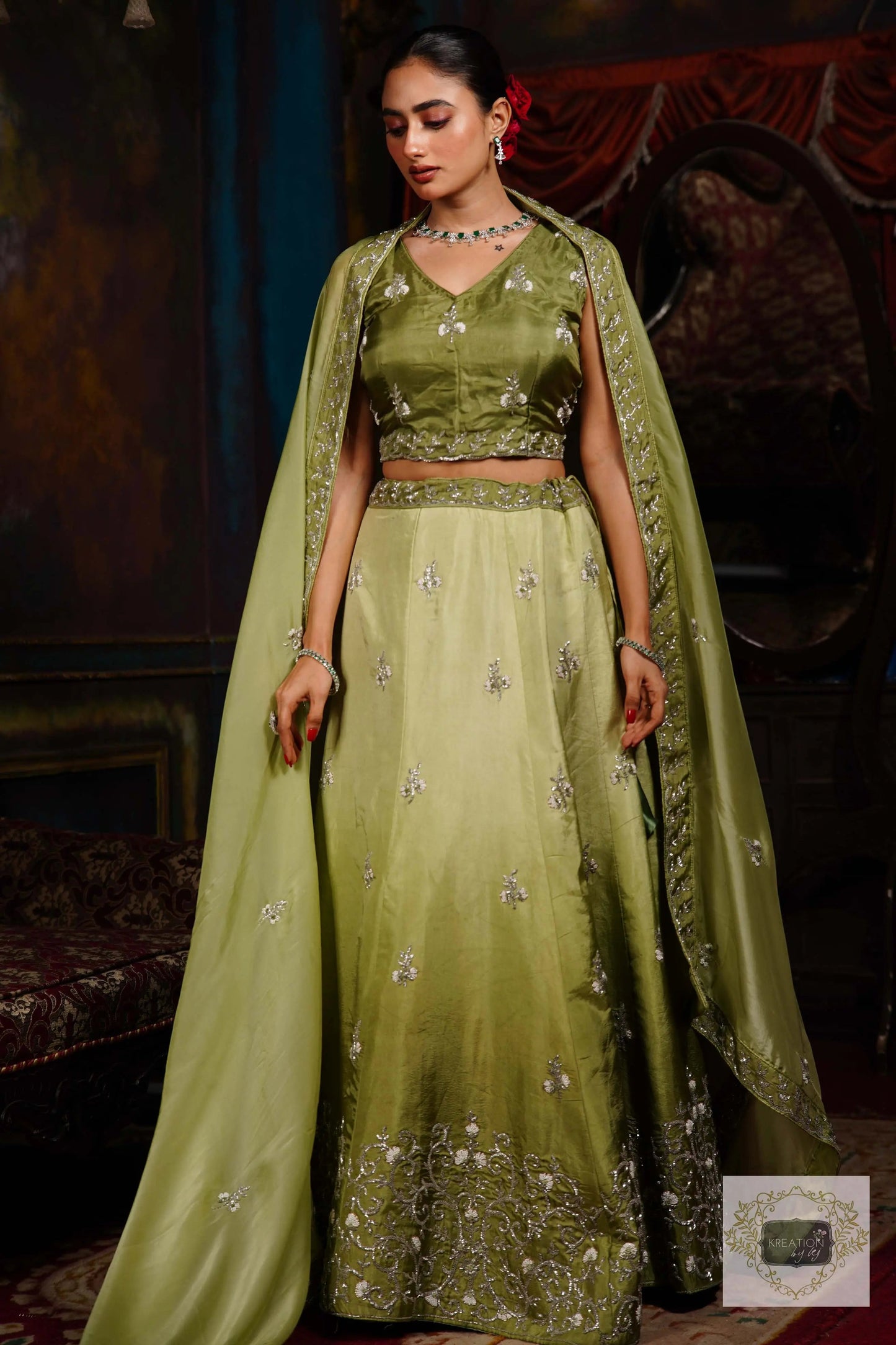 Pista Parfait Hand embroidered Lehenga Set kreationbykj