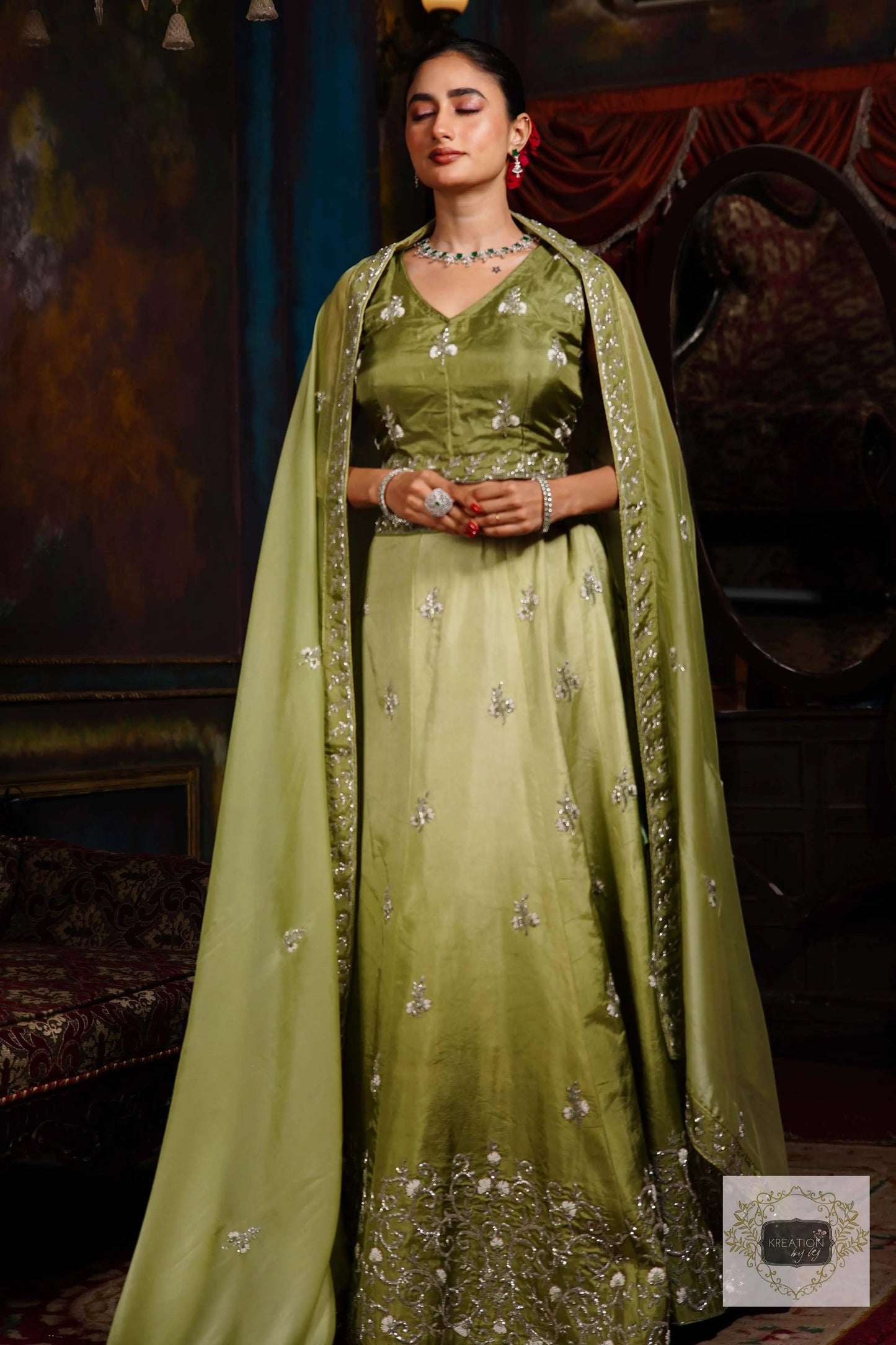 Pista Parfait Hand embroidered Lehenga Set kreationbykj