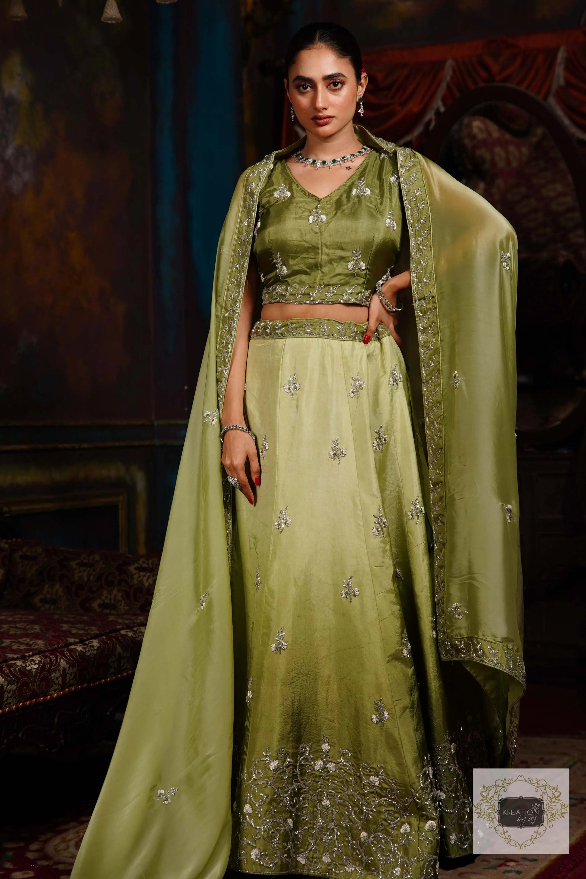 Pista Parfait Hand embroidered Lehenga Set kreationbykj