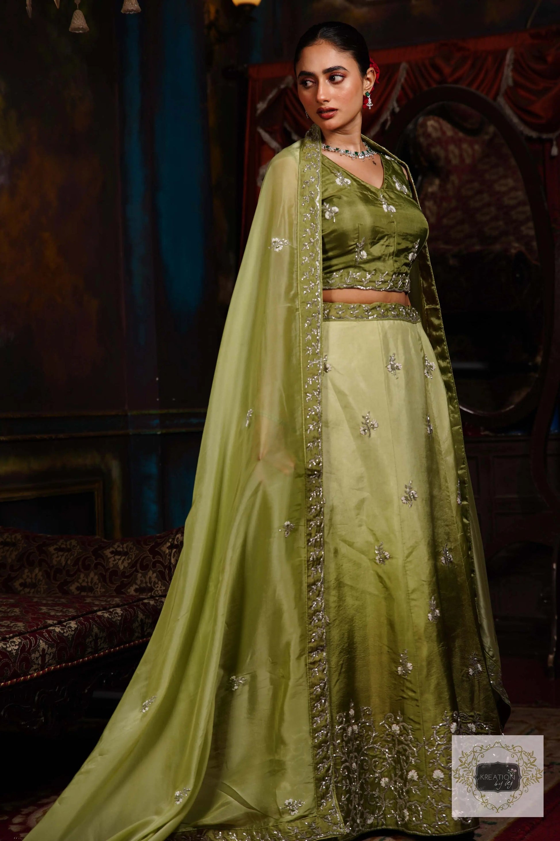 Pista Parfait Hand embroidered Lehenga Set kreationbykj