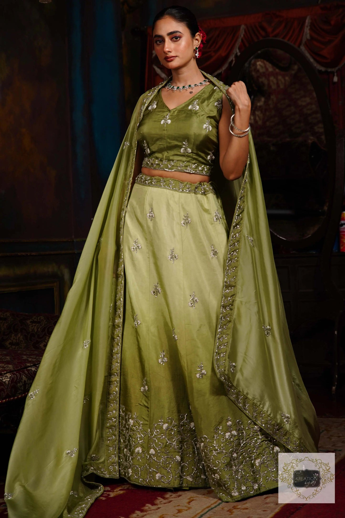 Pista Parfait Hand embroidered Lehenga Set kreationbykj