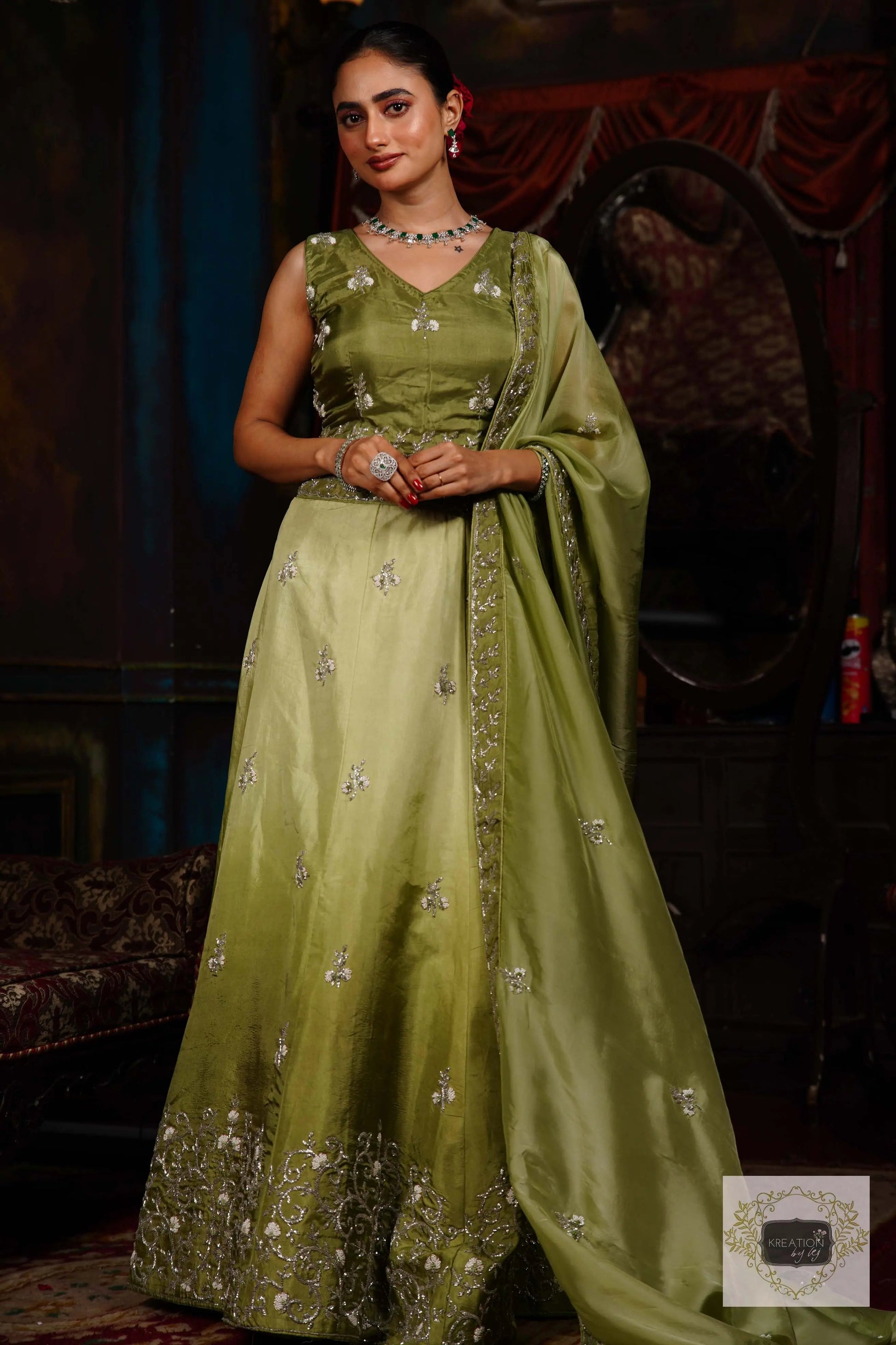 Pista Parfait Hand embroidered Lehenga Set kreationbykj