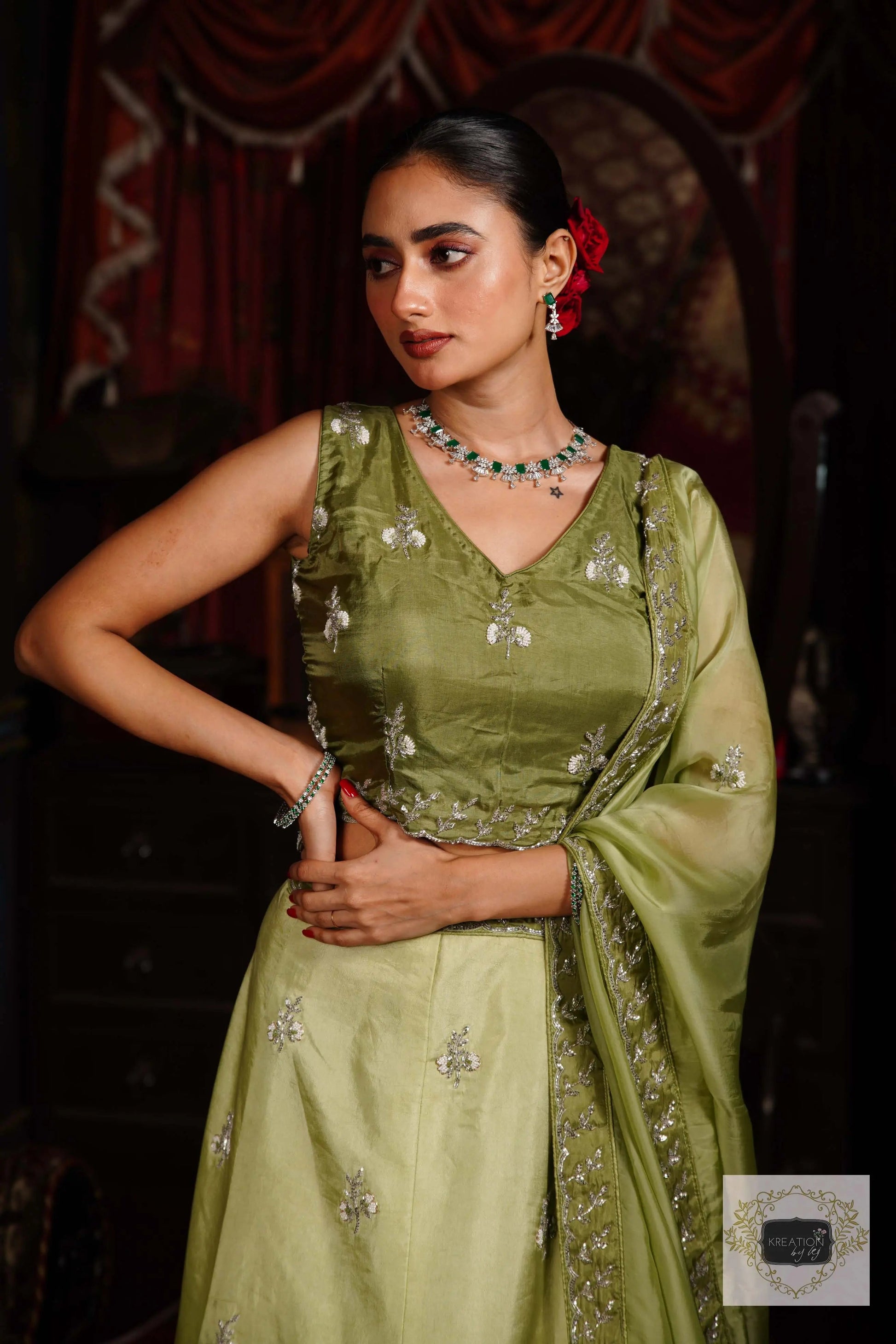 Pista Parfait Hand embroidered Lehenga Set kreationbykj