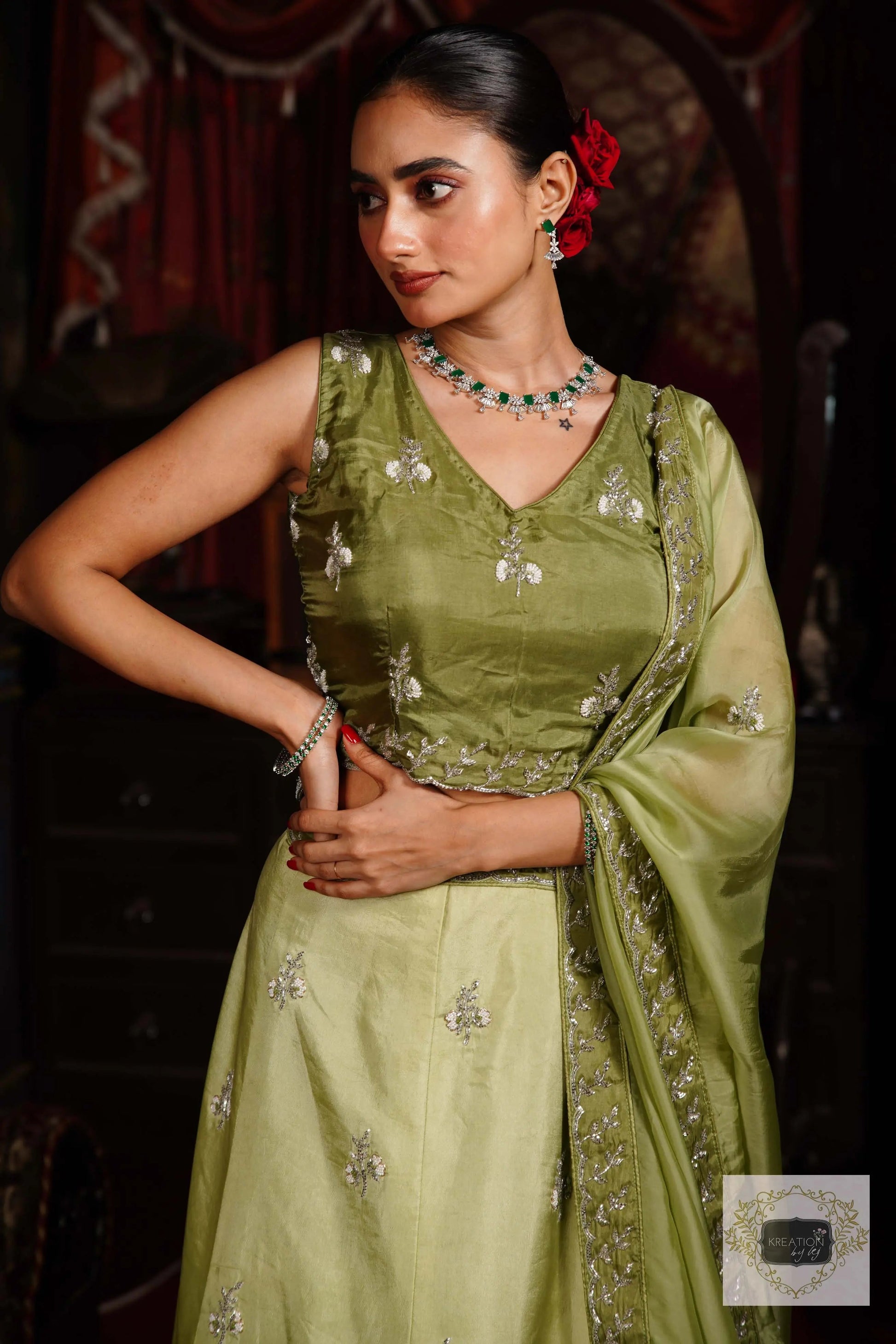 Pista Parfait Hand embroidered Lehenga Set kreationbykj