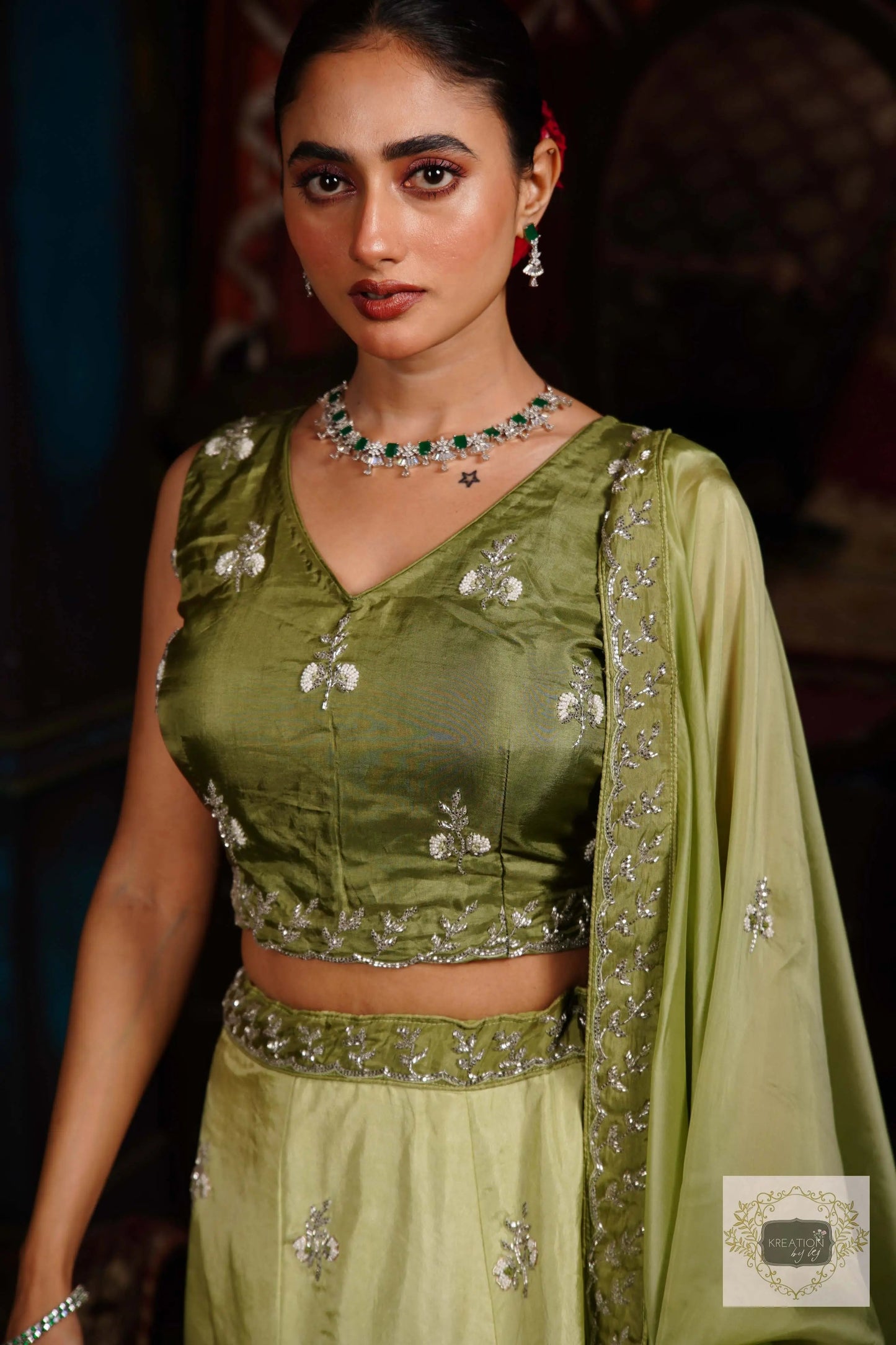 Pista Parfait Hand embroidered Lehenga Set kreationbykj