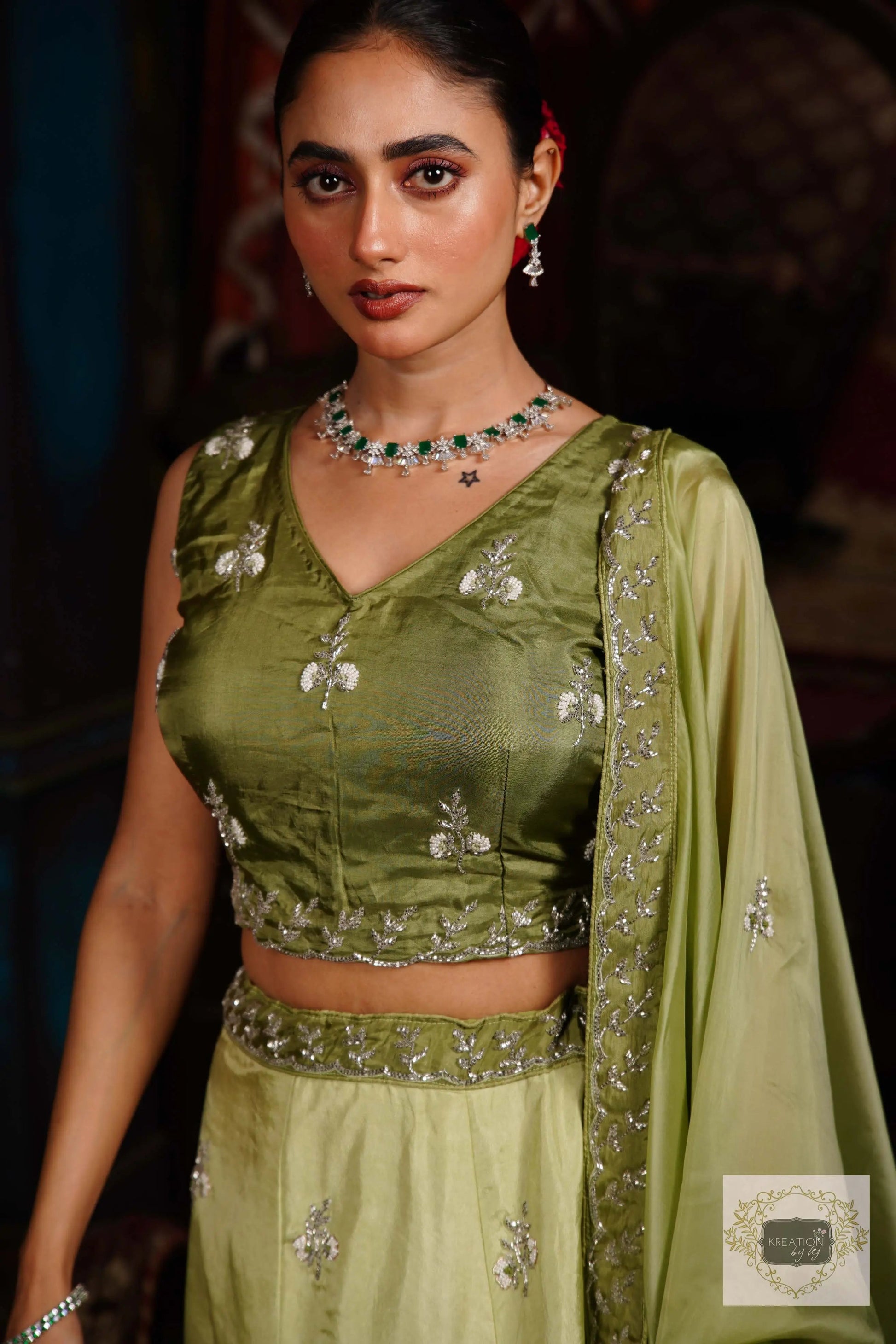 Pista Parfait Hand embroidered Lehenga Set kreationbykj